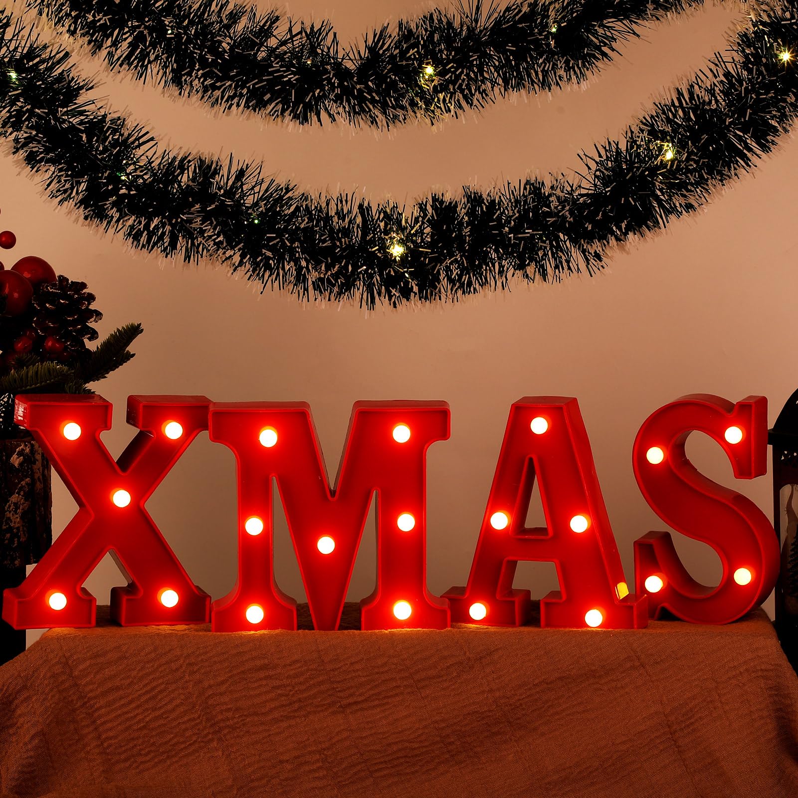 Vihose Christmas Led Letter Lights Sign Table Decoration Christmas Light Up Letters Battery Powered Letter For Home Bar Christmas Party Bedroom Tabletop Decoration Gift(Xmas)