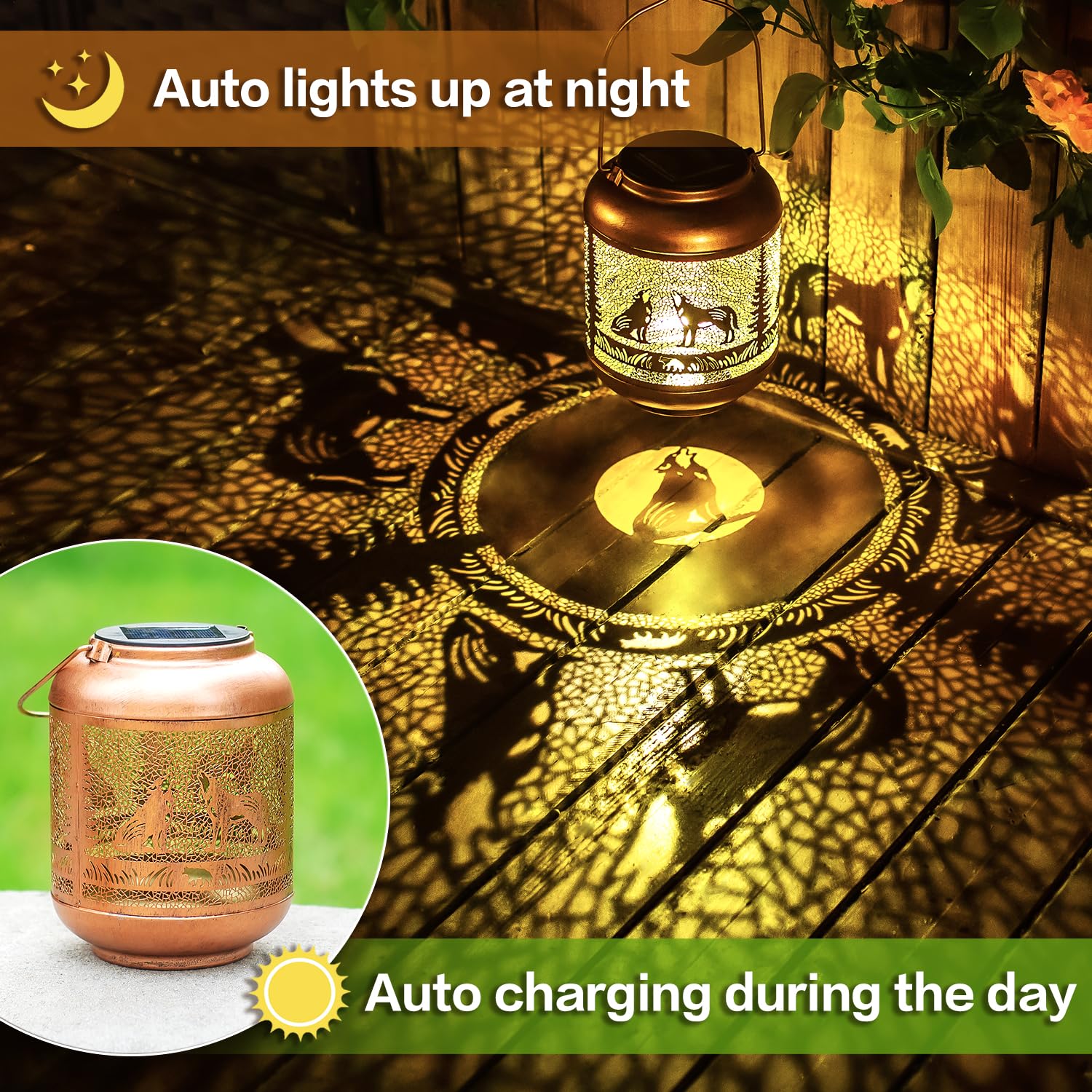 2 Pack Wolf Solar Lanterns Outdoor Waterproof Hanging Solar Lights Wolf Gifts For Women Men Mom Metal Decorative Led Outdoor Lan