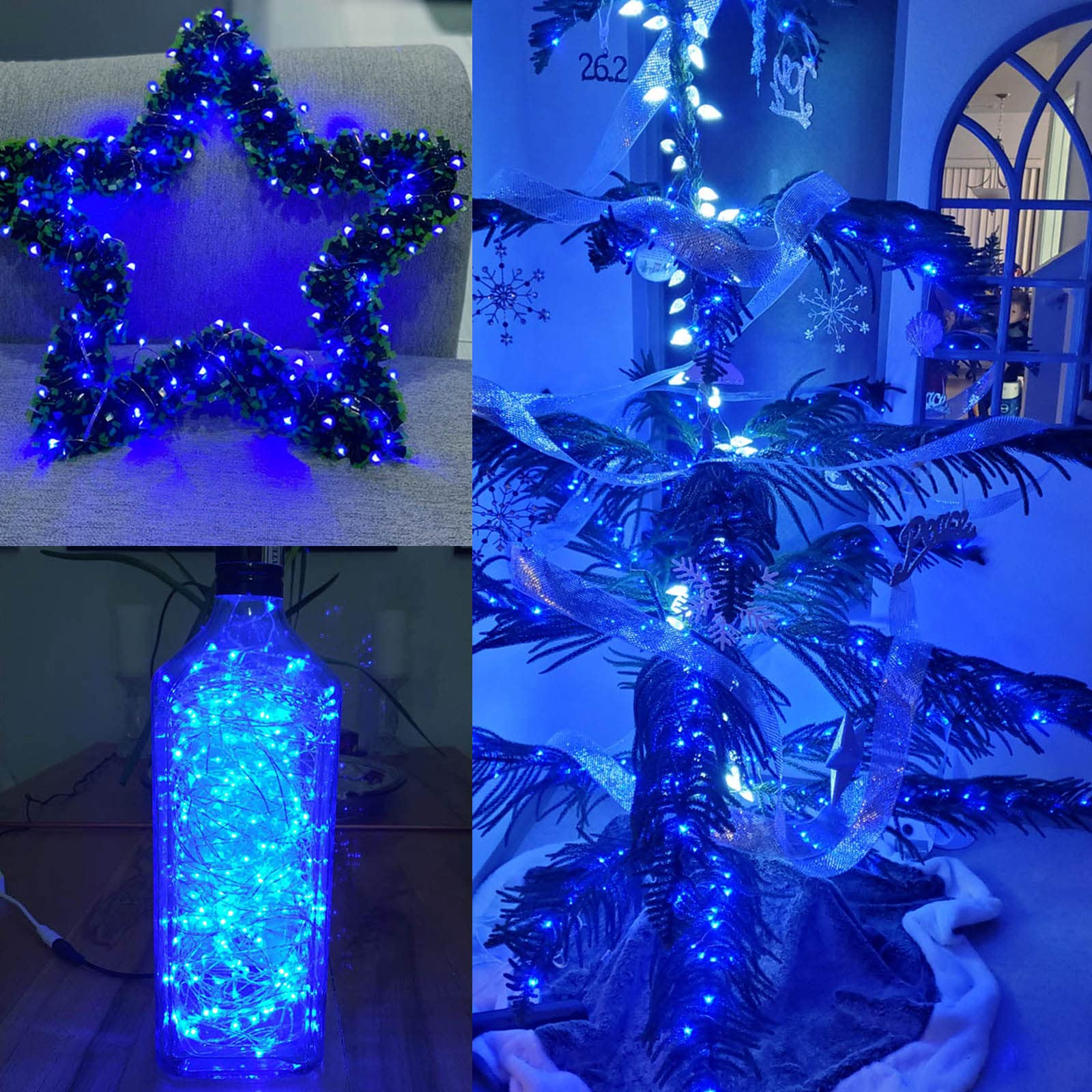 BHCLIGHT 66Ft 200LED Fairy Lights, Waterproof, 8 Modes, Timer, Copper, Blue, Model MLS-D4.5V1.35WUC-O