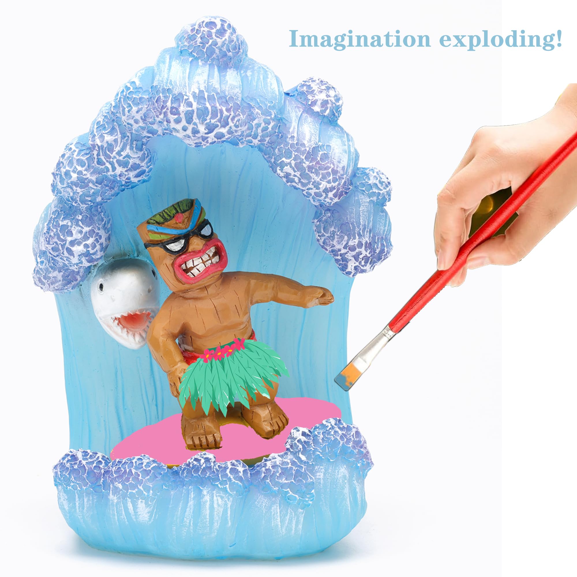 EPTUEGA Solar Tiki Statue Decor-Garden Statue Outdoor Ornaments - Tiki Man Surfing Waterproof Decoration Figurine for Tiki Bar,P