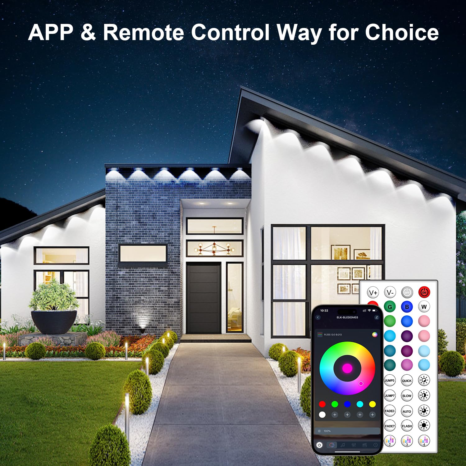 Vrribonx 150FT Outdoor RGB Lights - IP65 Waterproof, Smart App Control, Music Sync, Eaves Lights, Model WYD-03