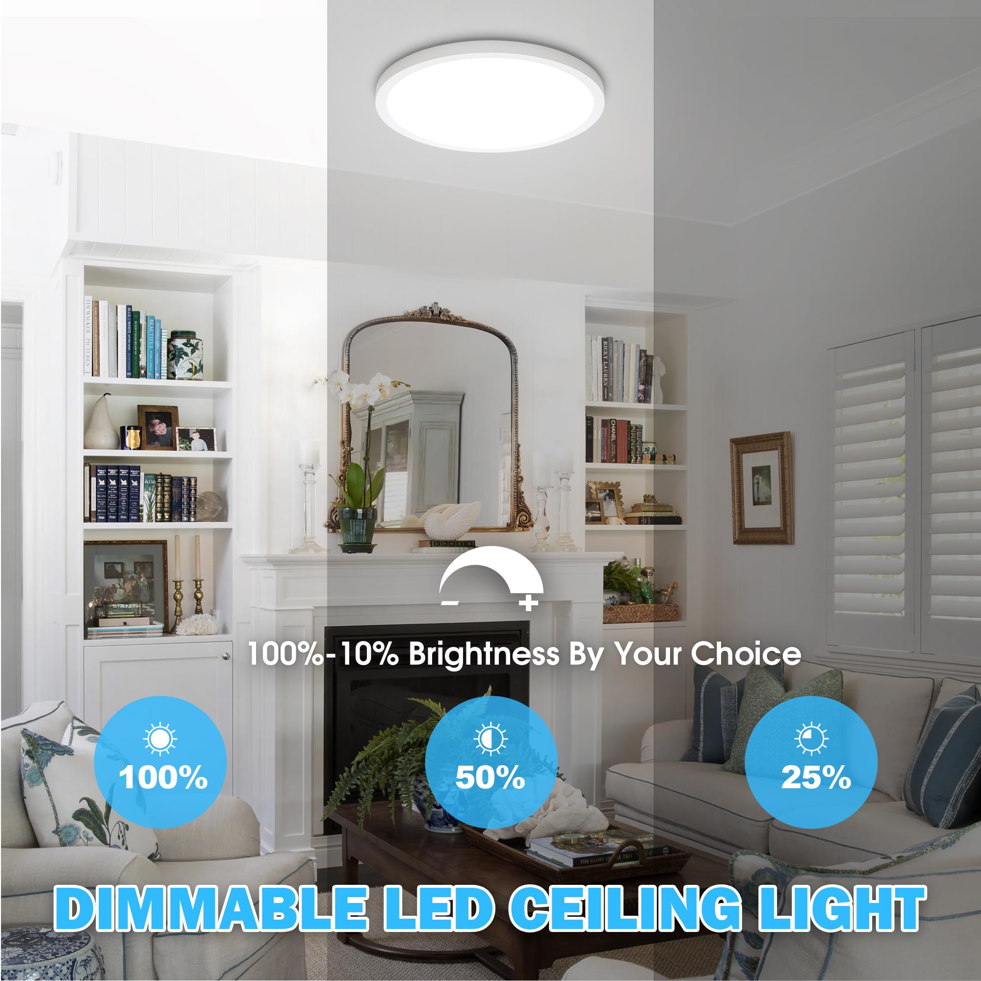 Sunrider 2-Pack Led Flush Mount Ceiling Light, 12 Inch 2400Lm, 5000K Daylight White, 24W Dimmable Modern Slim Round Flat Lights