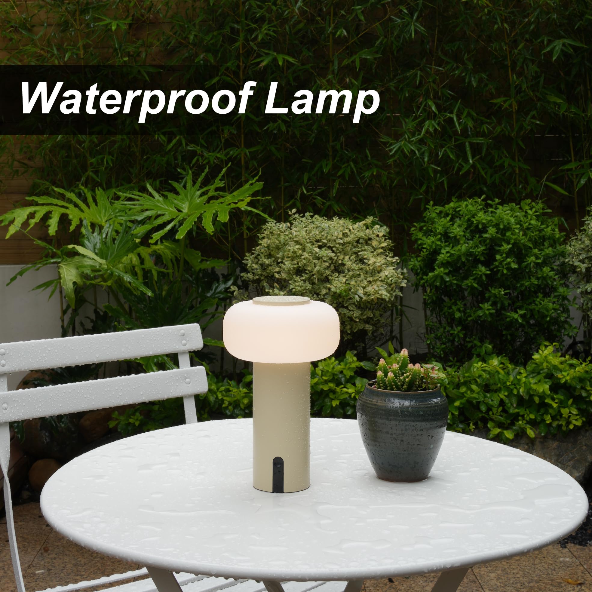 WEILAILUX Waterproof Shower Lamp, Cordless Rechargeable Table Lamp, Touch Dimmable Night Light, Khaki, Model WL-3690