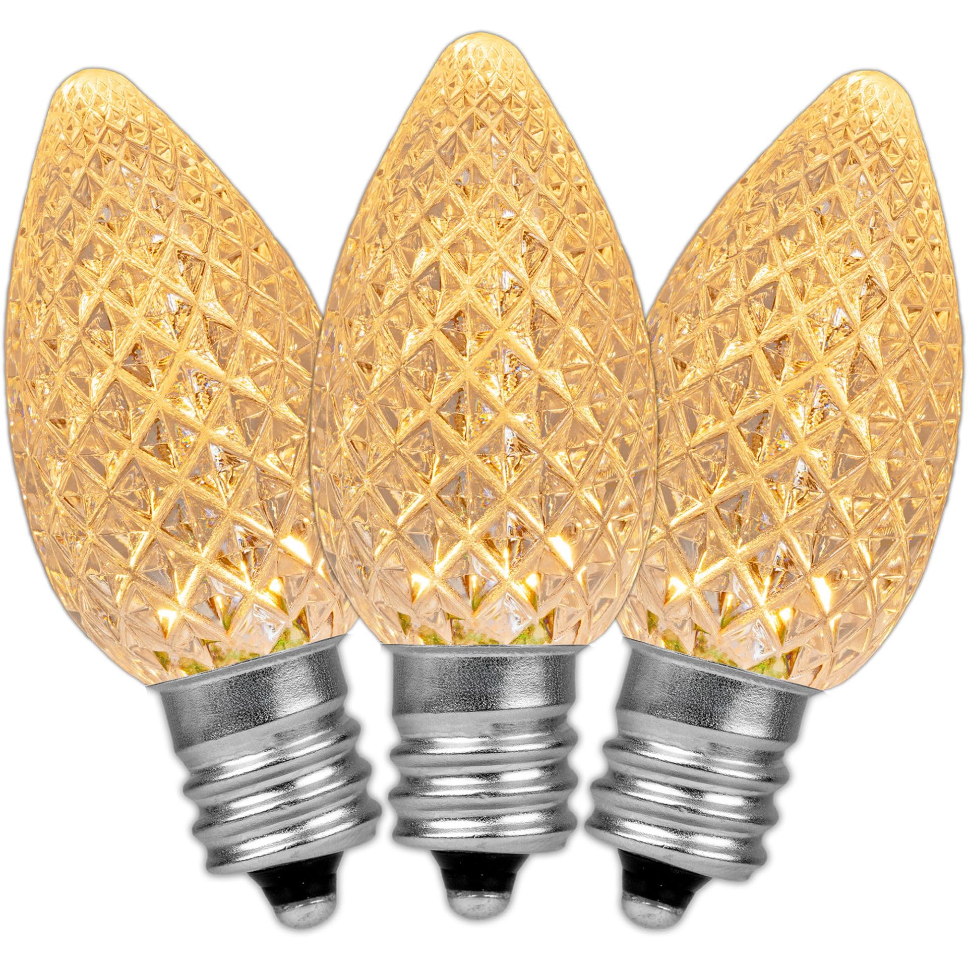 Novelty Lights 20CT Case (500 Bulbs) C7 LED Faceted Ultra Bright Dimmable Outdoor Christmas Light Replacement Bulbs LED Replacement Bulbs  LED Bulbs  String Light Bulbs (Sun Warm White 2200K)
