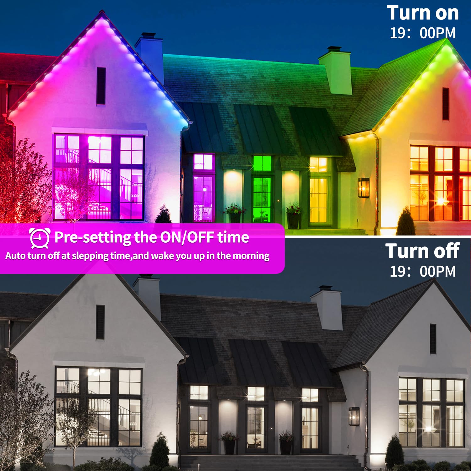 Yocrostar 100ft RGB Eave Lights - App Control, IP67 Waterproof, Music Sync for Outdoor Christmas & Halloween Decorations