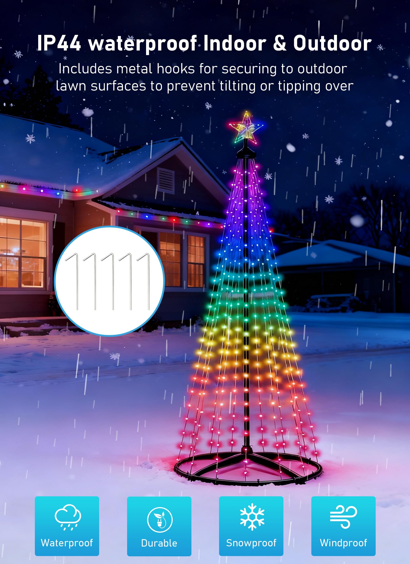Ahawill 5Ft Christmas Cone Tree Smart Rgb Led Lights With App & Remote Control Music-Synced And Diy Multicolor String Lights Indoor & Outdoor Waterproof Christmas Decoration Lights For House