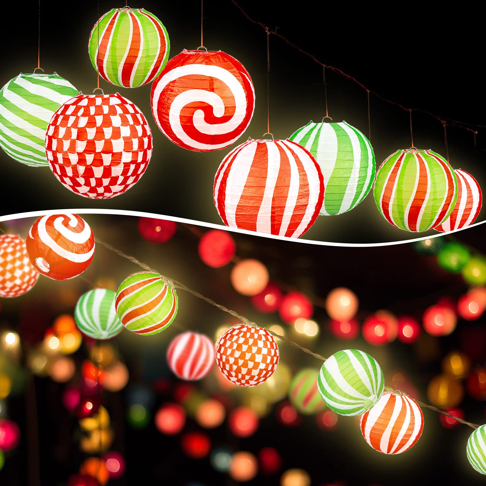 Spiareal 6 Pcs Candy Canes Peppermint Party Hanging Paper Lanterns Decor For Christmas Colorful Round Lollipop Xmas Tree Baby Sh