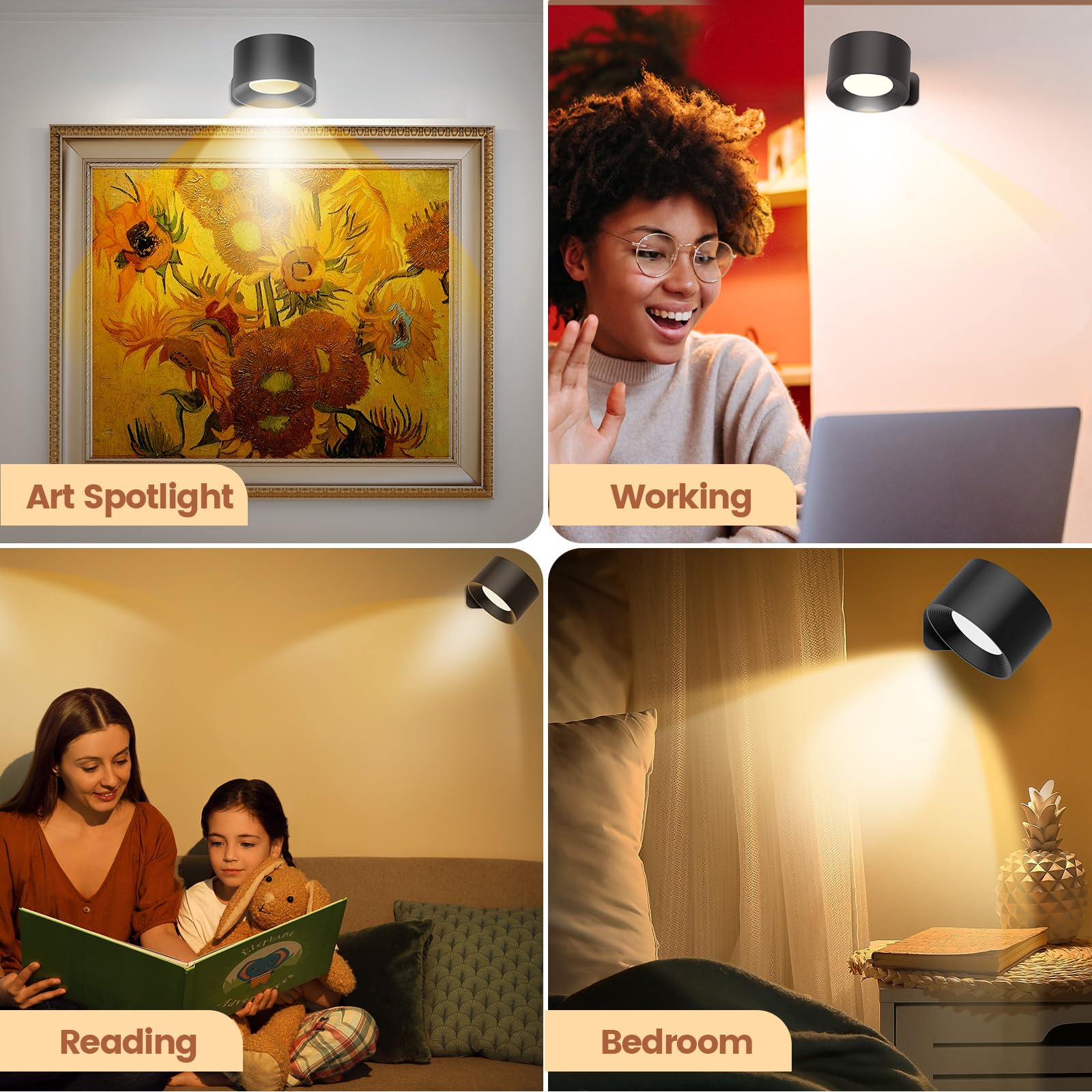 Autoeuropa Battery Operated Wall Sconces, Wireless Rechargeable Led Lights, 3 Color Temperatures & Brightness, 360 Rotatable Mag