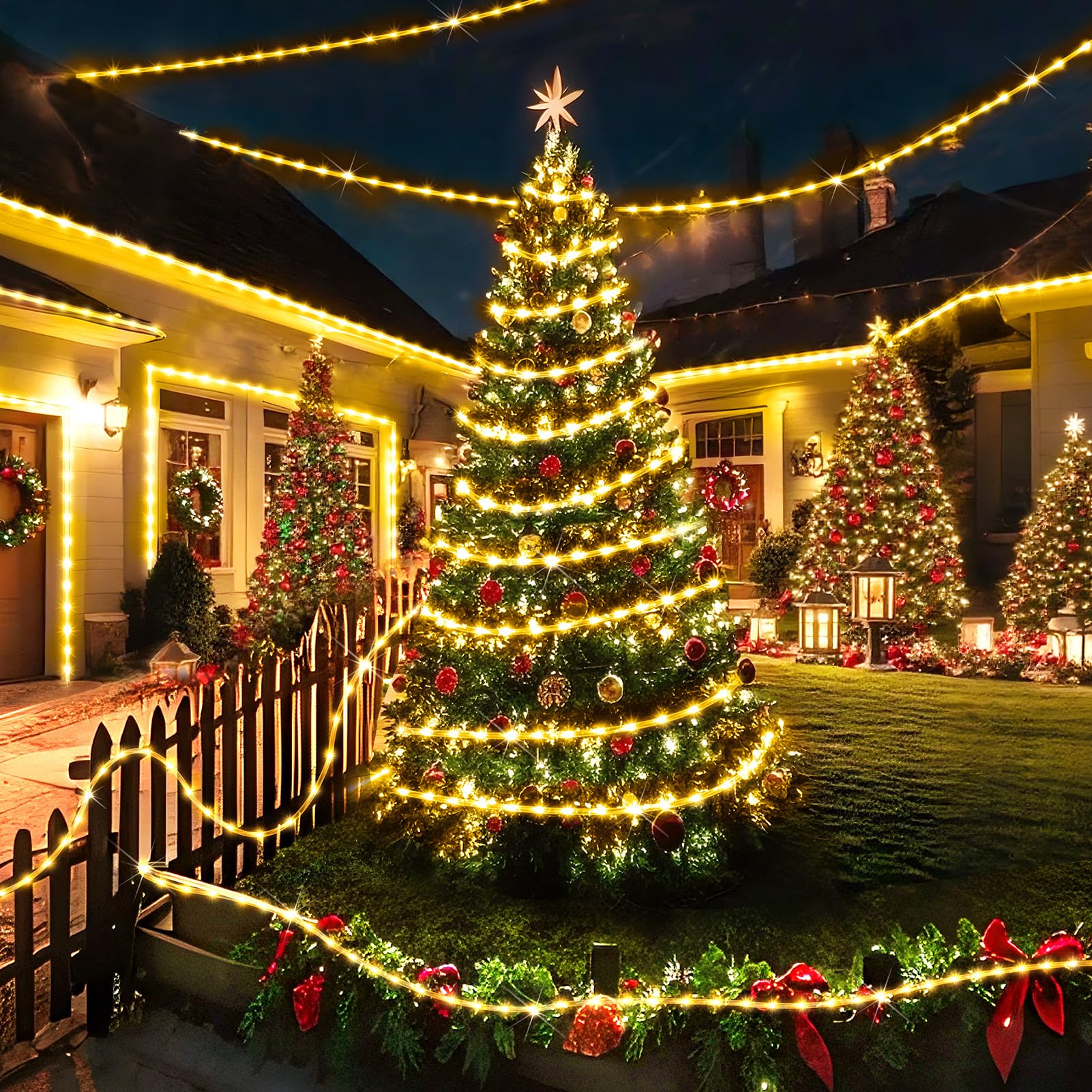 KNONEW 164FT 1000LED Outdoor Waterproof Rope Lights, Warm White, 8 Modes for Indoor/Outdoor Decoration, Model KN-1000-LIG168-01