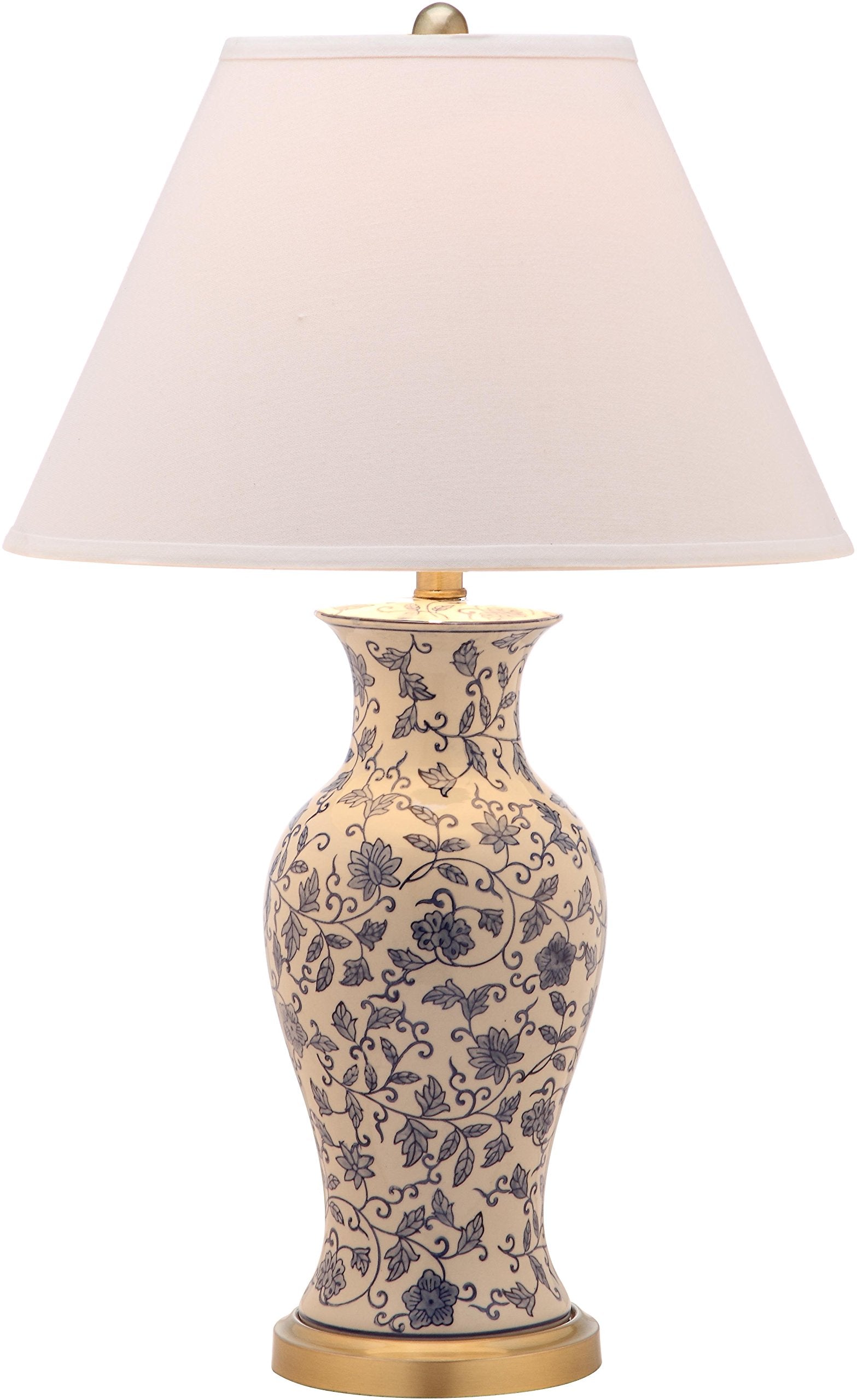 SAFAVIEH Lighting Collection - Beijing Floral Set of 2 Blue & White Ceramic Table Lamps with Antique Gold Accents, 29-Inch Chino