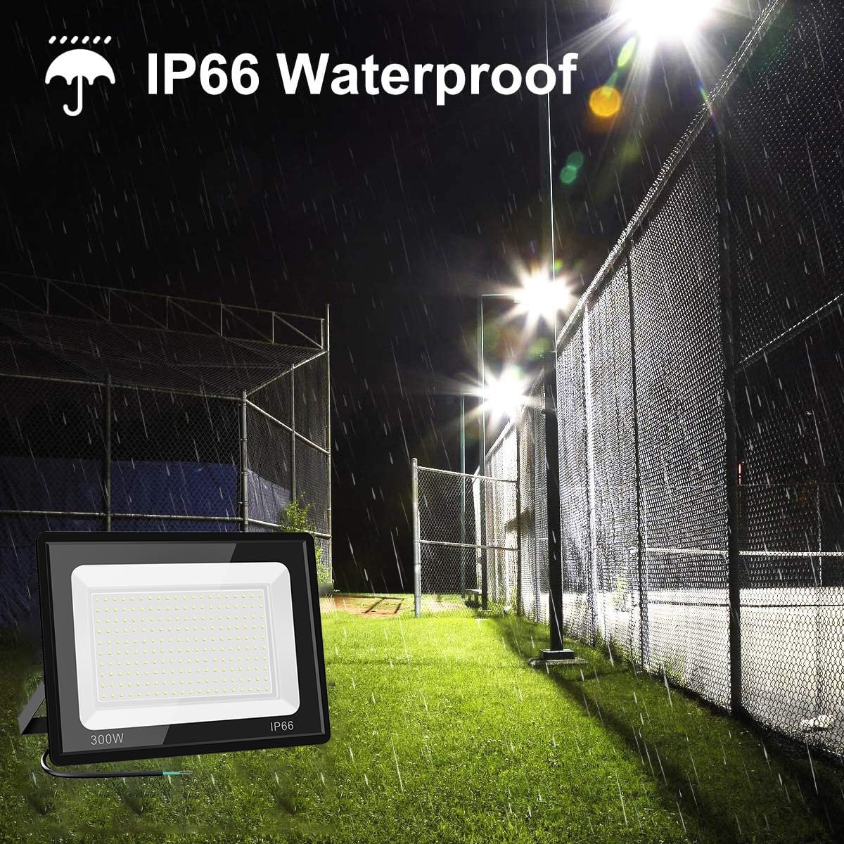 Gopretty 300W Led Flood Light Bulbs 2 Pack, Outdoor Waterproof Ip66, 6000K Daylight White, 36000Lm Exteriores Security Floodlights For Garden, Garage, Stadium