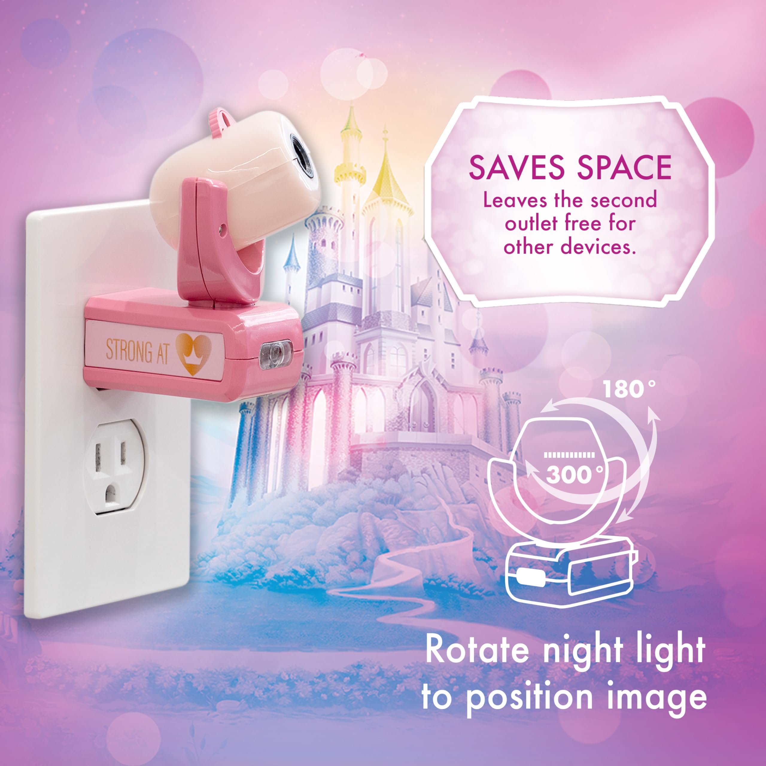 Projectables Disney Princess LED Night Light, Plug-In with Dusk-to-Dawn Sensor, Pink, Model 11738, 1 Pack