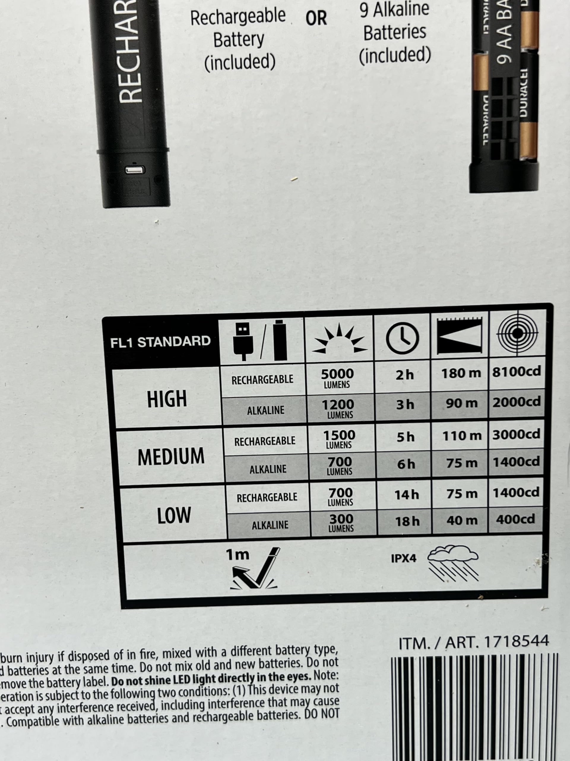 Infinity X1 Rechargeable Flashlight 5000 Lumens - Black Aluminum, Model 111