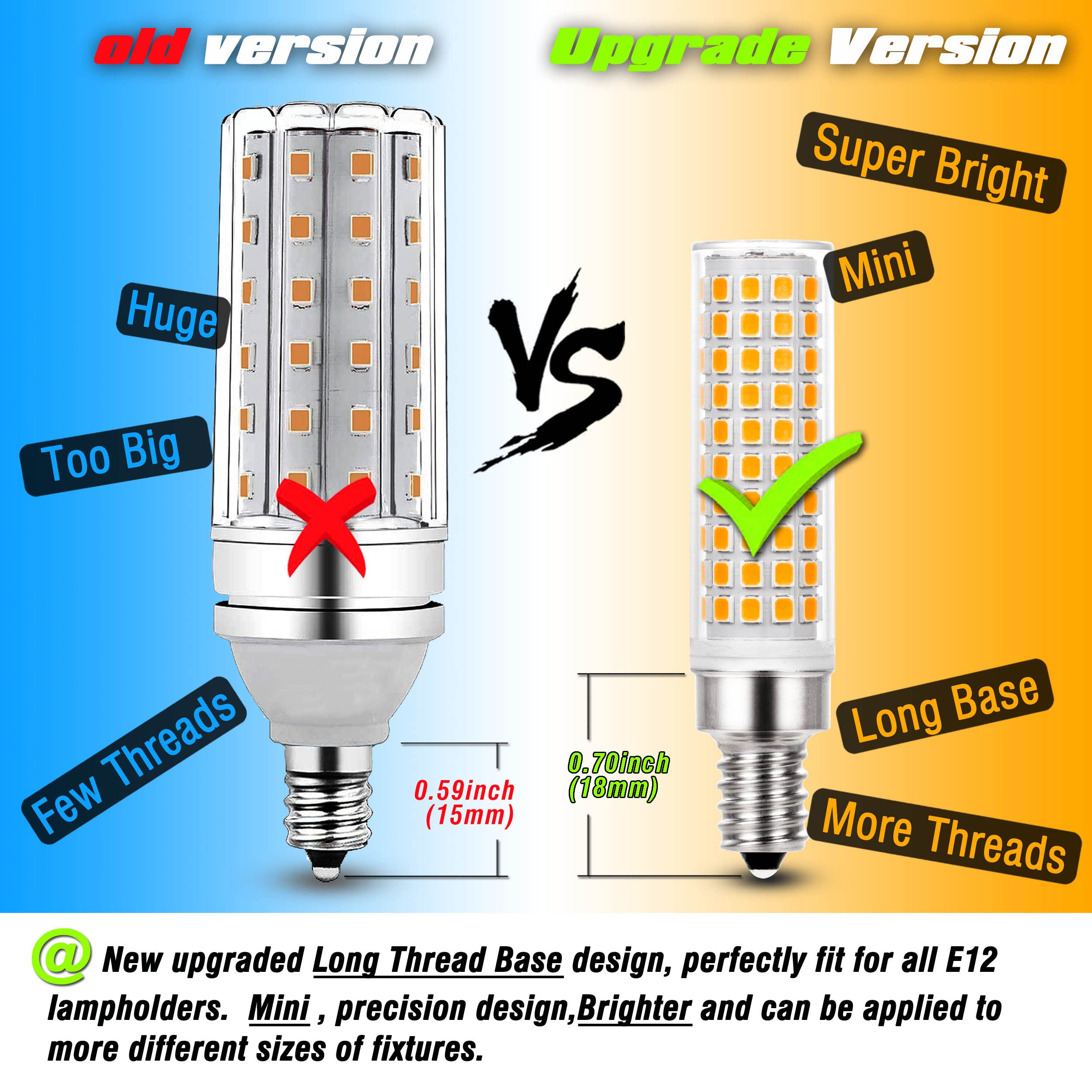 Alide E12 100 Watt Equivalent Led Candelabra Bulbs C7,Non-Dimmable,2700K Warm White,1200Lm T6 E12 10W Led Ceil Fan Light Bulbs For Chandelier Pendant Lighting,5 Pack