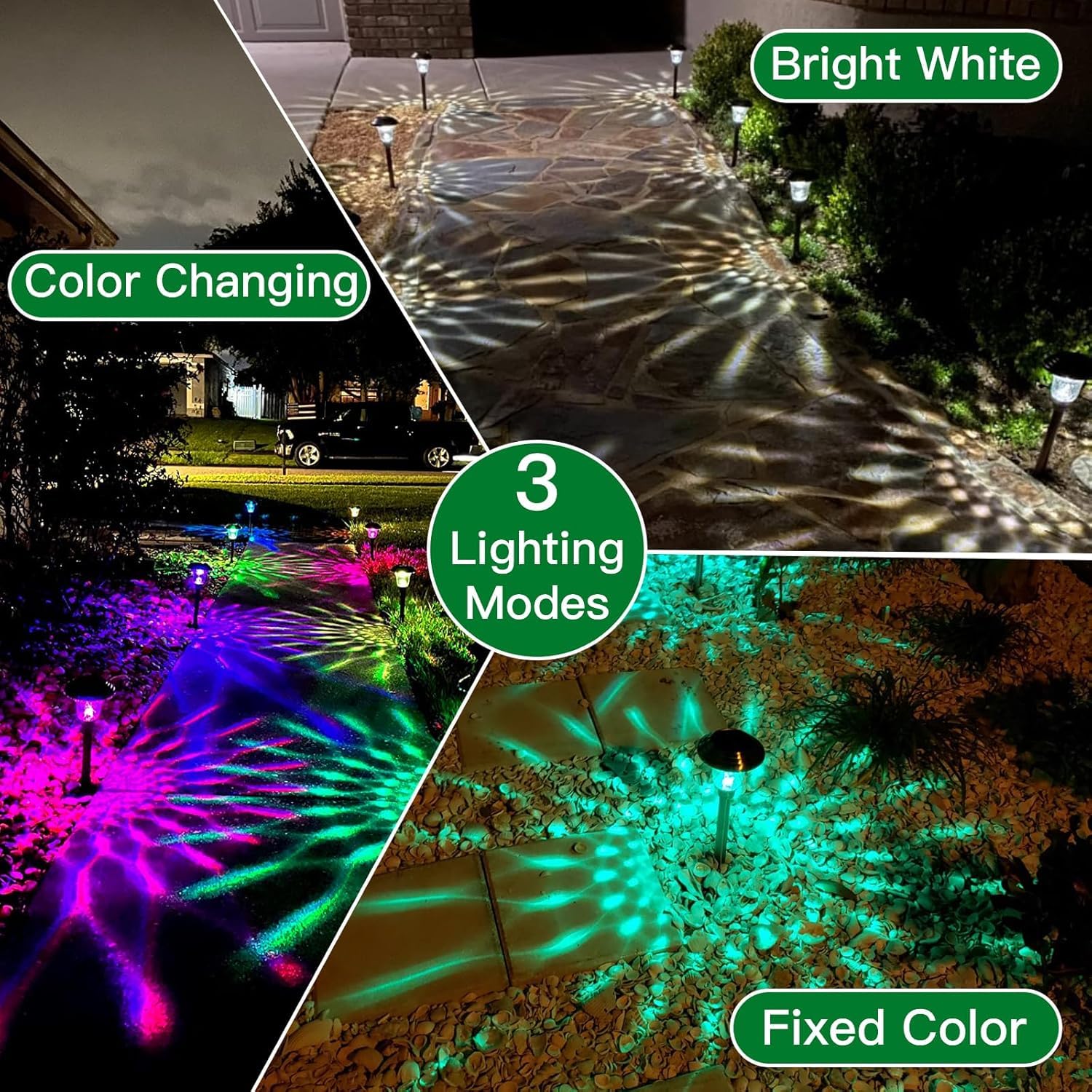 BEAU JARDIN Solar Pathway Lights - 8 Pack, Waterproof Glass, High Lumen, Color Changing, Black for Garden, Yard, Walkway, Patio, Driveway