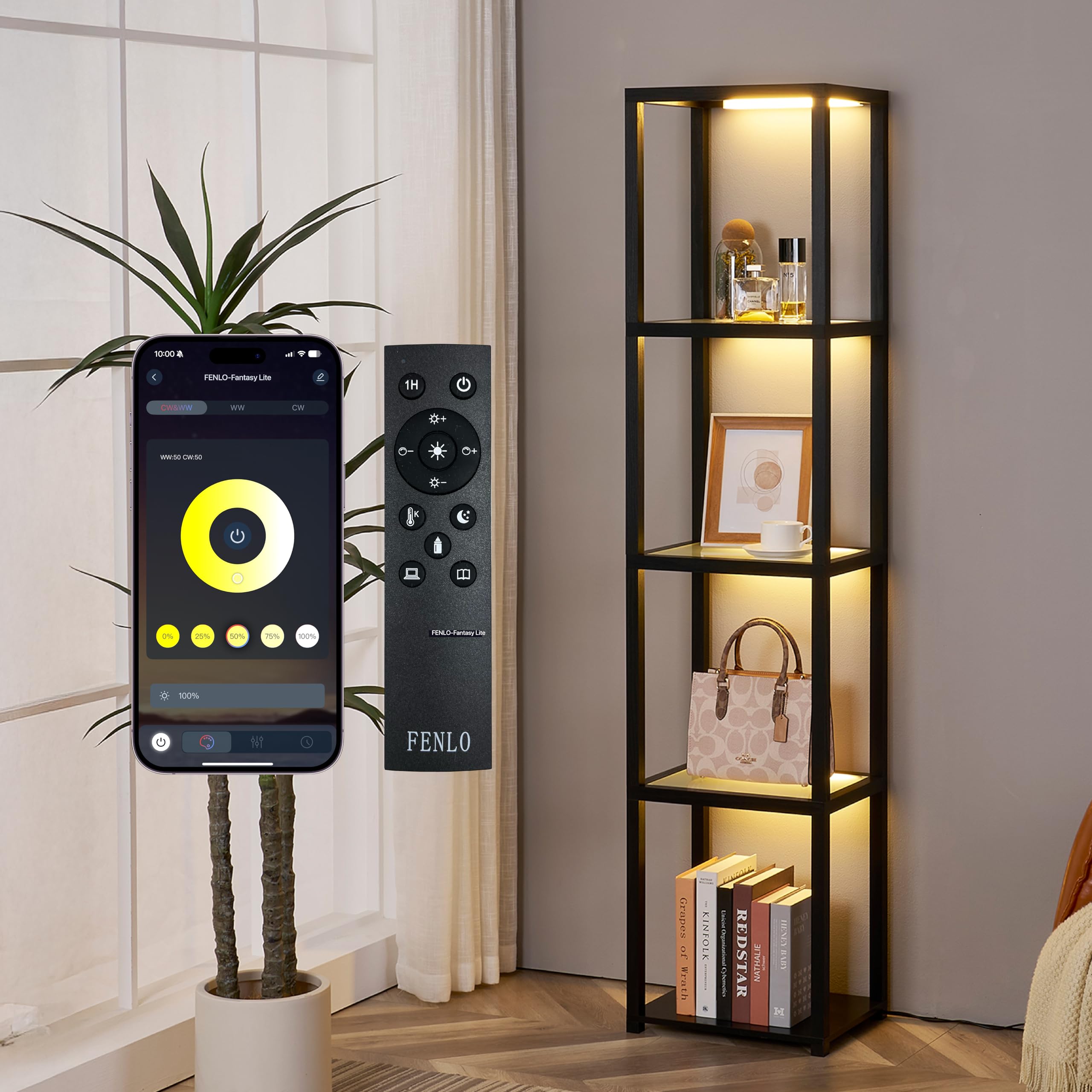 Fenlo Led Glass Display Cabinet - Dimmable Lighted Furniture For Bedroom, Living Room, Or Office - Glass Curio Cabinet Shelf Lam