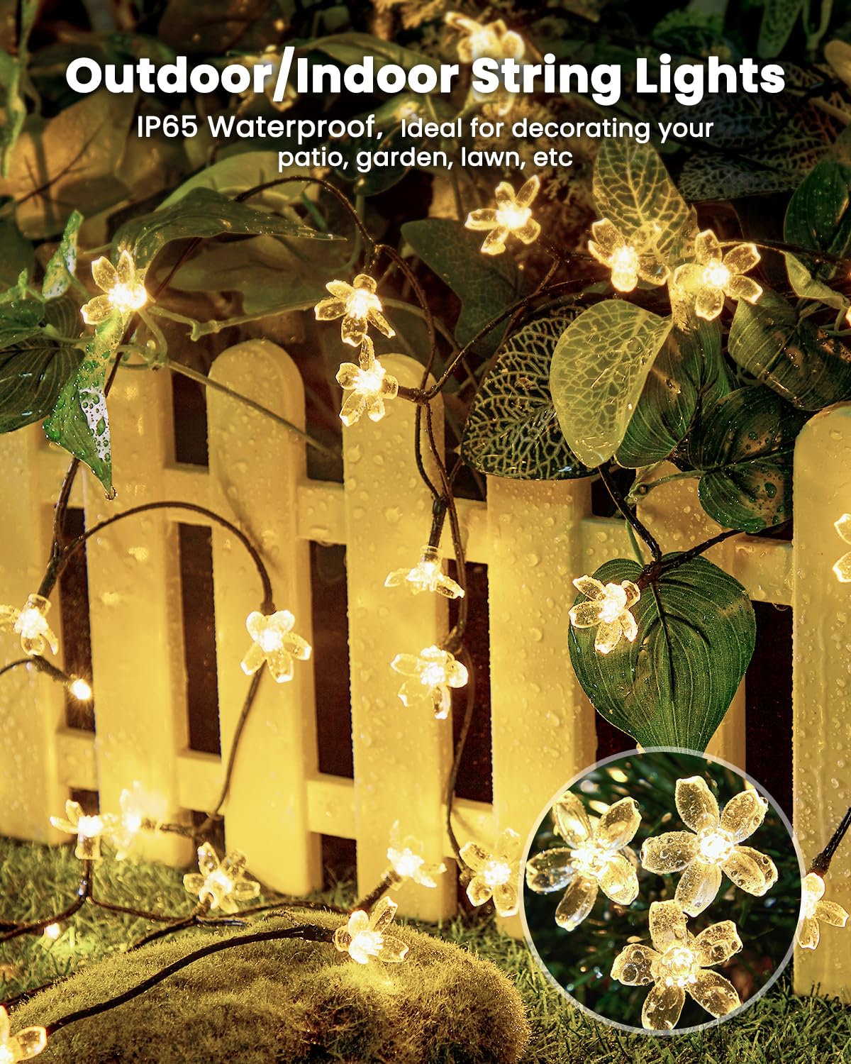 Brightown 60 Led Solar String Lights Flower Outdoor Waterproof Fairy Lights For Garden Yard Fence Patio Christmas Tree Wedding P