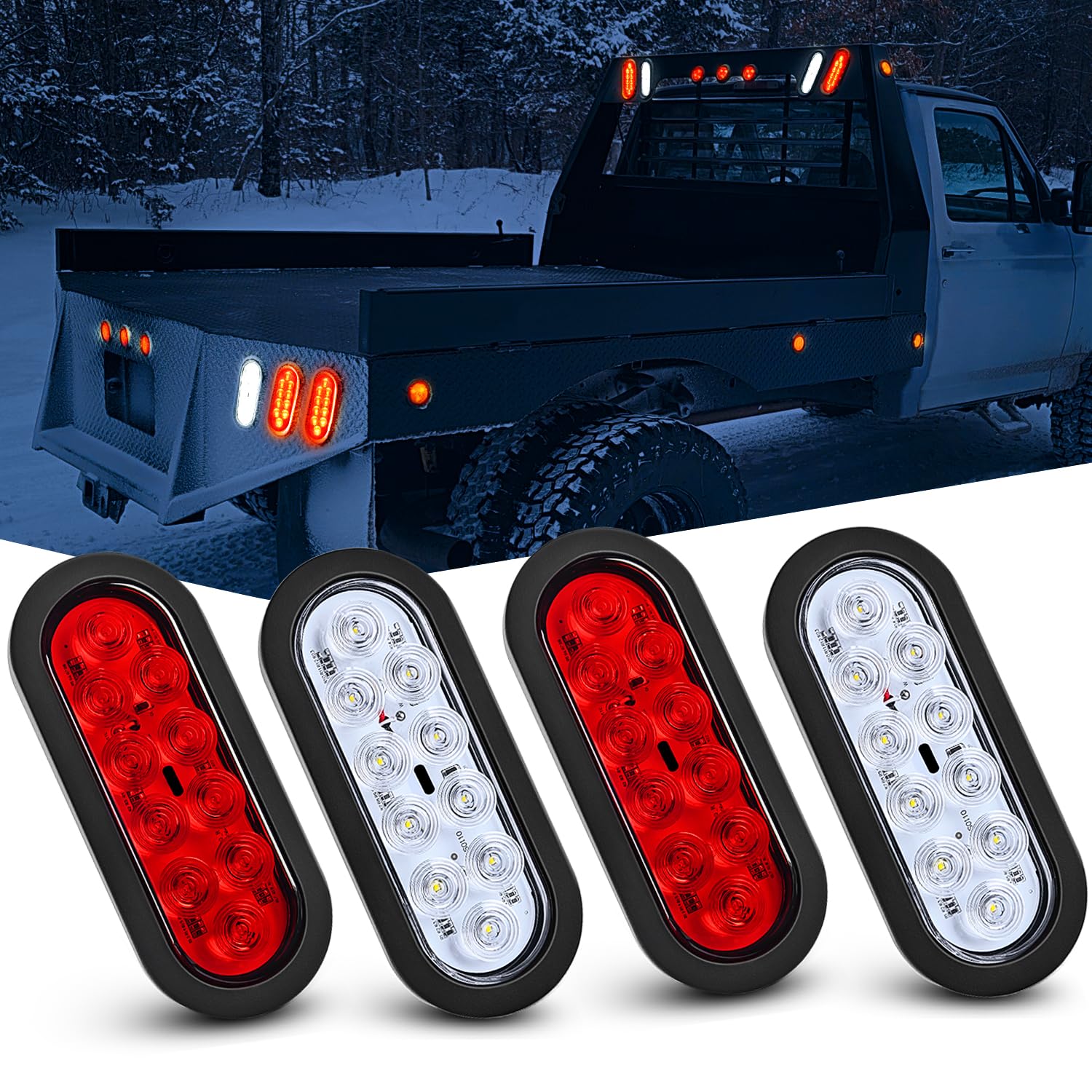 Nilight 4Pcs 6'' Oval Led Trailer Tail Lights 4Pcs 10 Led W/Flush Mount Grommets Plugs Reverse/Back Up Trailer Lights For Rv Tru