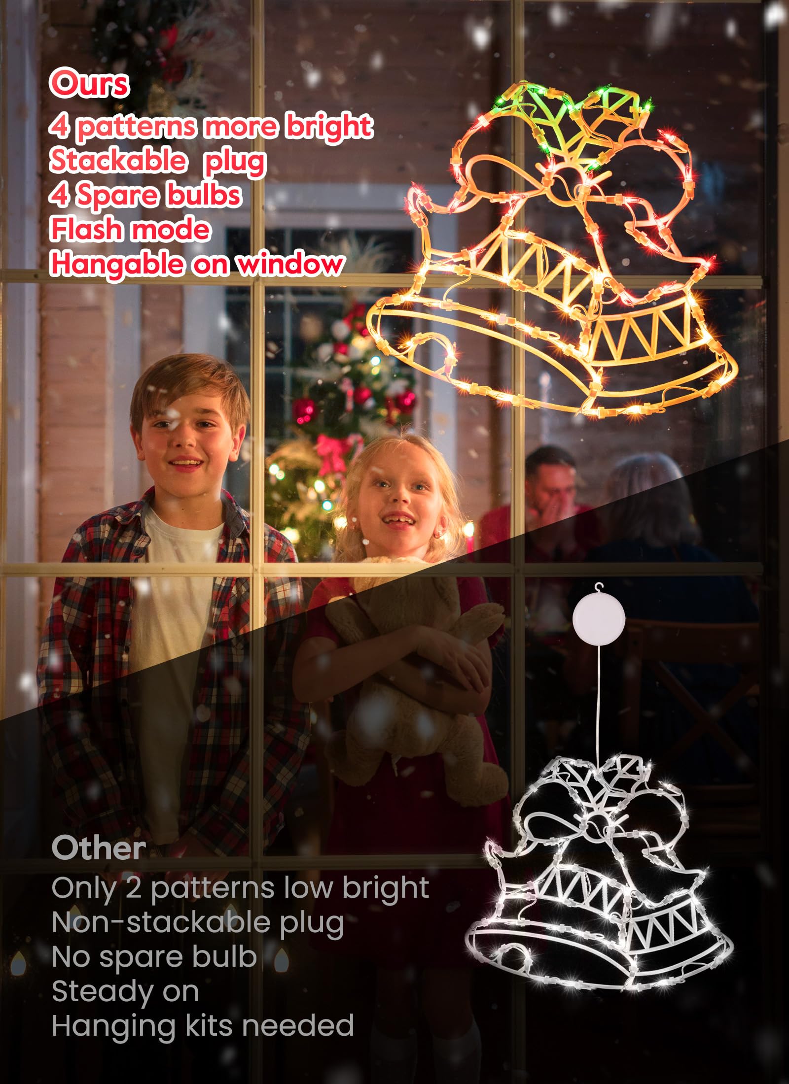 Minetom Christmas Window Silhouette Lights - 4-Pack Decor with White Lighted Deer, Trees, Bell, Star - Model 39134