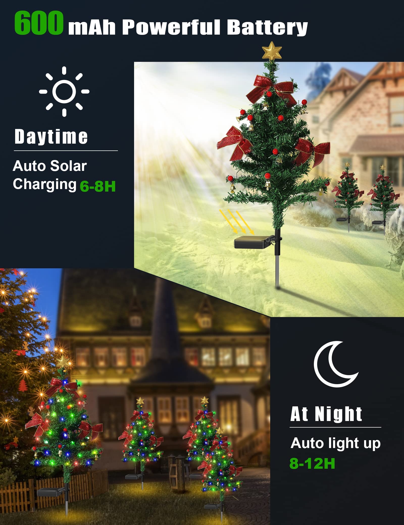 Solar Christmas Decorations Trees Lights Outdoor Waterproof, 40Led-Lights Solar Yard Decorative, Solar Stake Lights Xmas Tree Ga