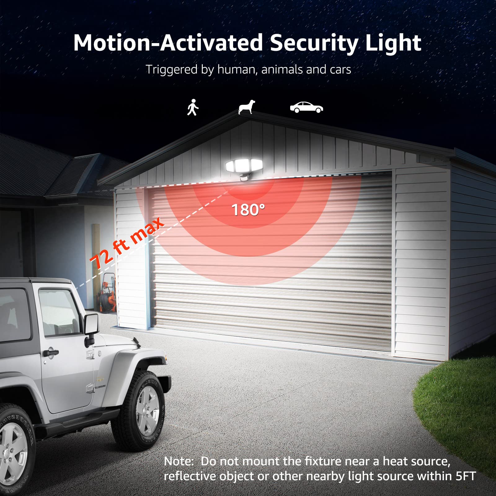 Lepro LED Motion Sensor Security Light, 27W 3200LM, 3 Adjustable Heads, IP65 Waterproof, Black