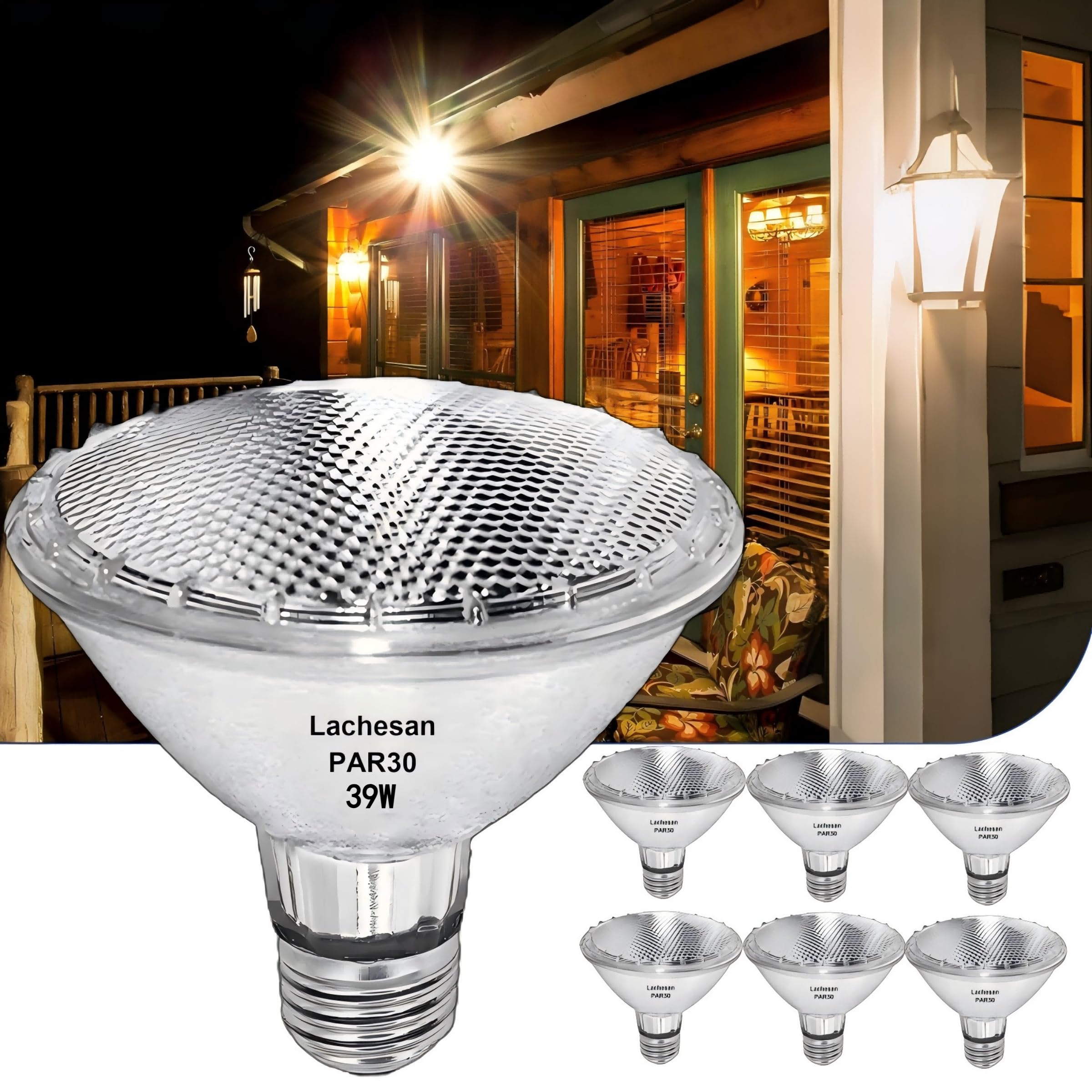 Lachesan Par30 39W Short Neck Halogen Flood Light Bulbs, 120V 2700K Warm White Dimmable High Brightness, E26 Base, Great For Acc