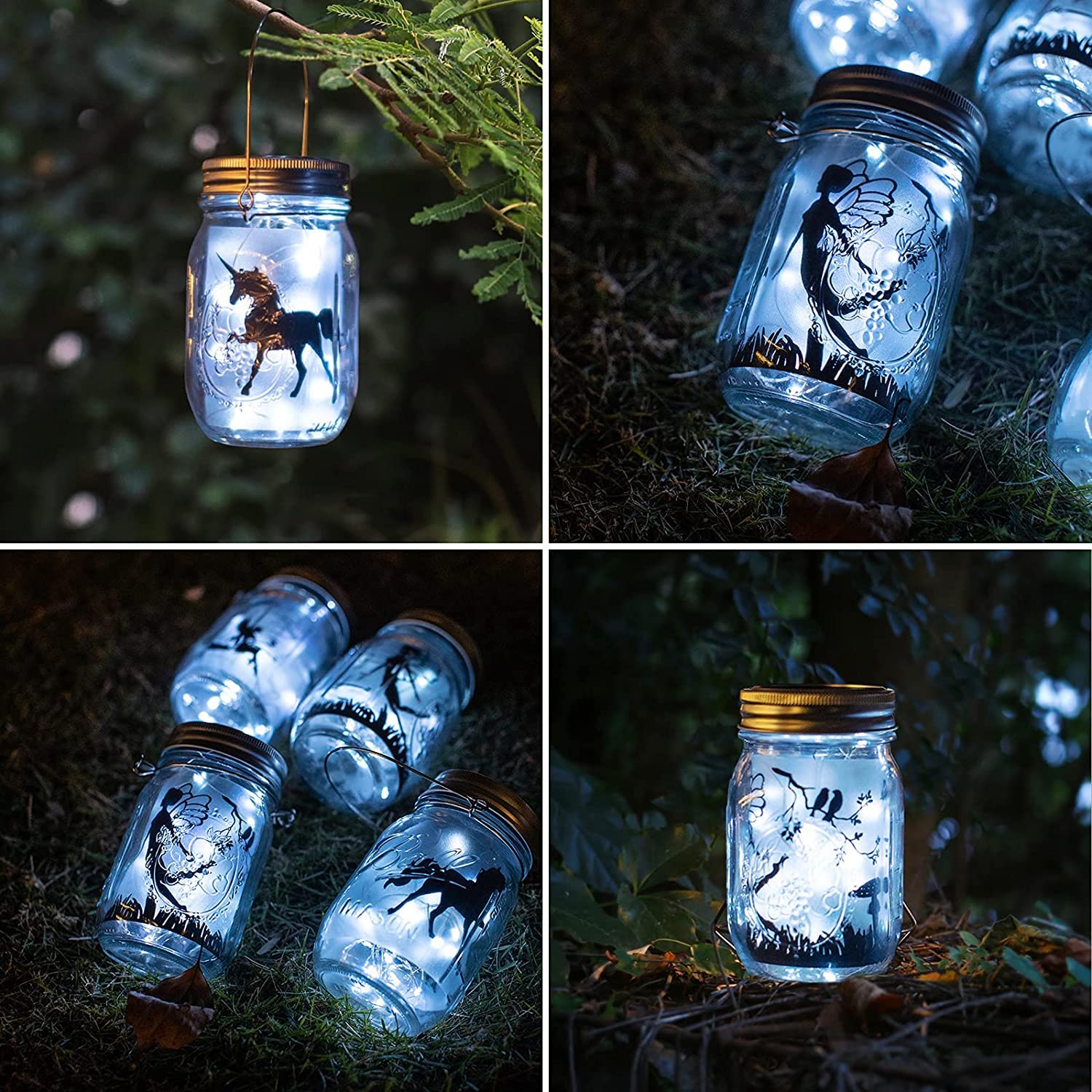 Yeuago 8 Pack Fairy Star Firefly Jar Lids Lights,Solar Fairy String Lids Lights(No Jars),Waterproof Lantern Mason String Solar L
