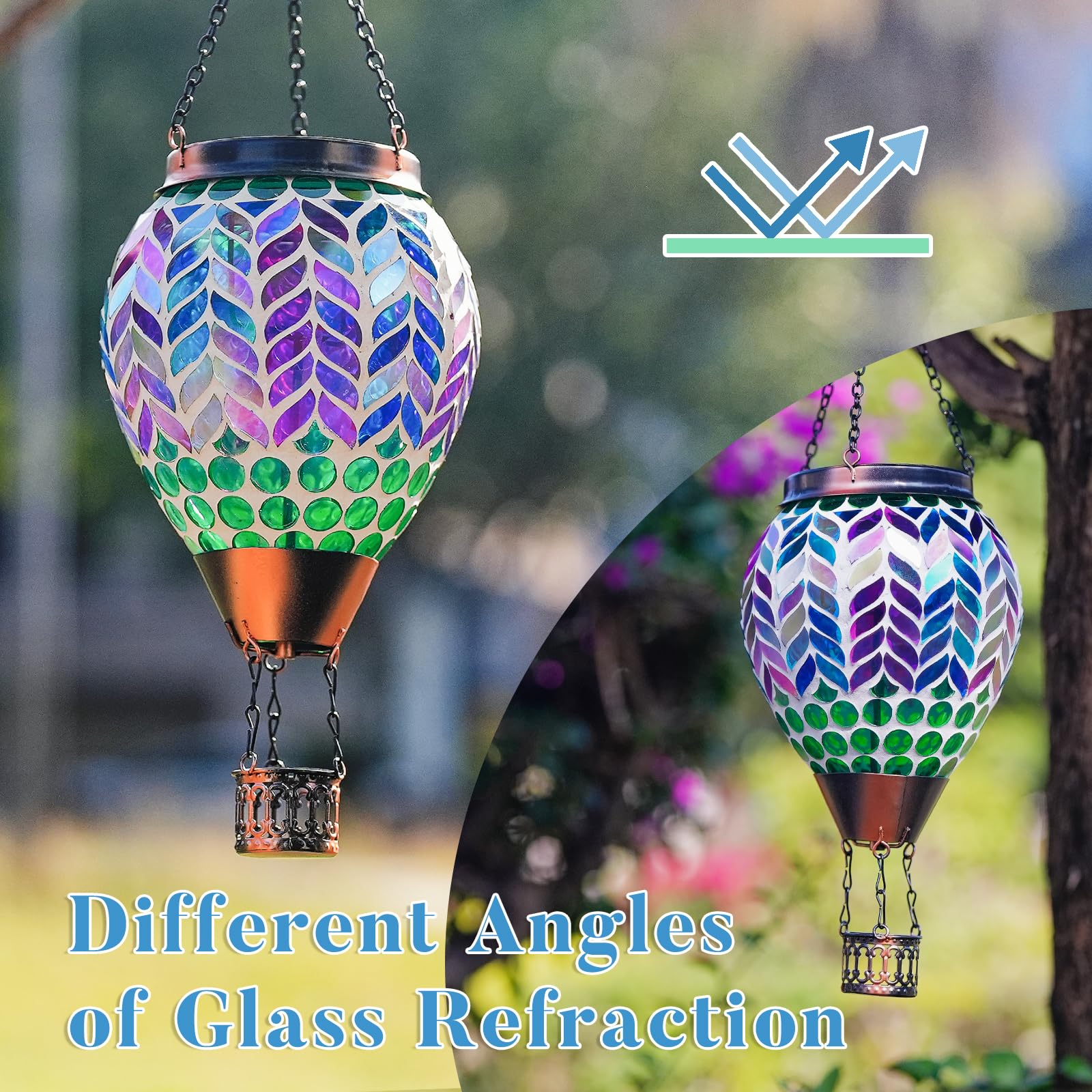 Dreamskip Mosaic Hot Air Balloon Solar Lanterns Outdoor Waterproof  Colorful Glass Solar Hanging Lantern Lights For Garden Patio Yard Gifts For Women Mom Grandma