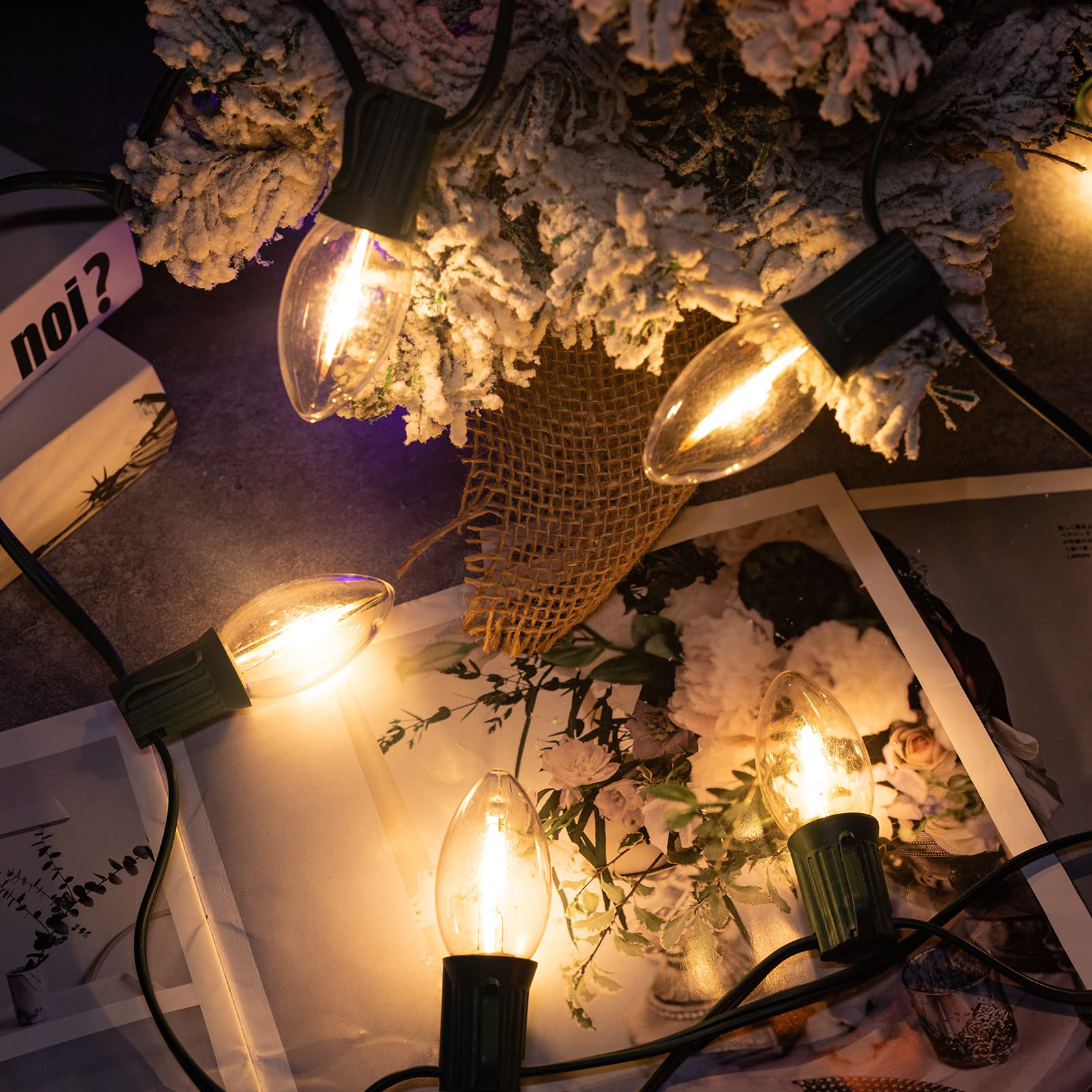 50Ft C7 Clear Led Christmas String Lights Outdoor, Commercial Connectable Christmas Lights With 50+2 Bulbs(2 Spare), Hanging Chr