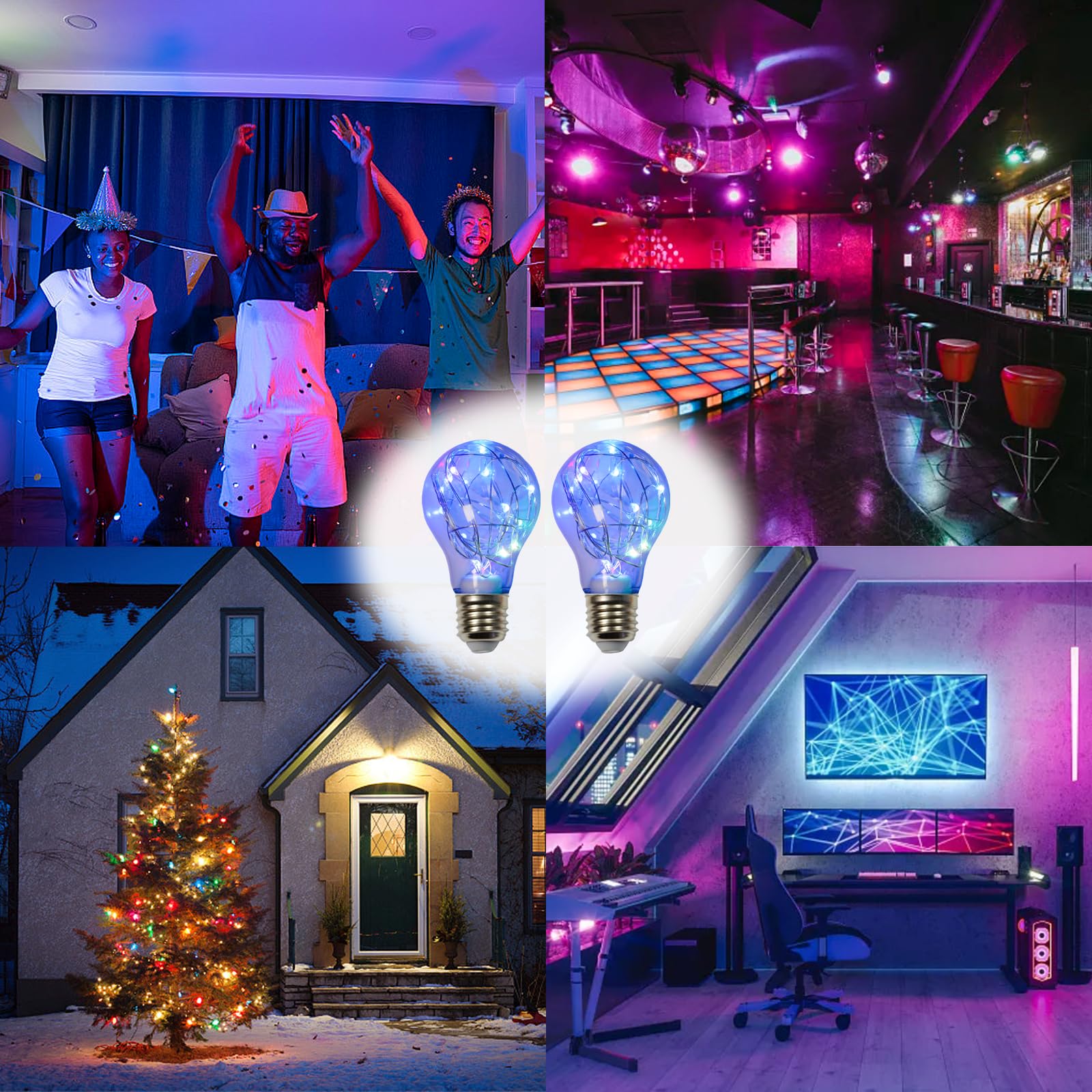 Blue Decorative Light Bulb, 2W Purple Led Fairy Light Bulbs, 15W Equivalent Cute Light Bulbs For Pendant Light Fixtures, Bedroom