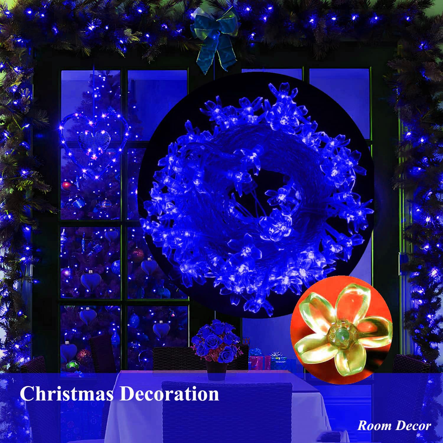 FULLBELL LED String Lights 33Ft 100 LEDs Blue Fairy Lights for Bedroom, Wedding, Party - Indoor/Outdoor Decor, Model 2022SL-FU-CA