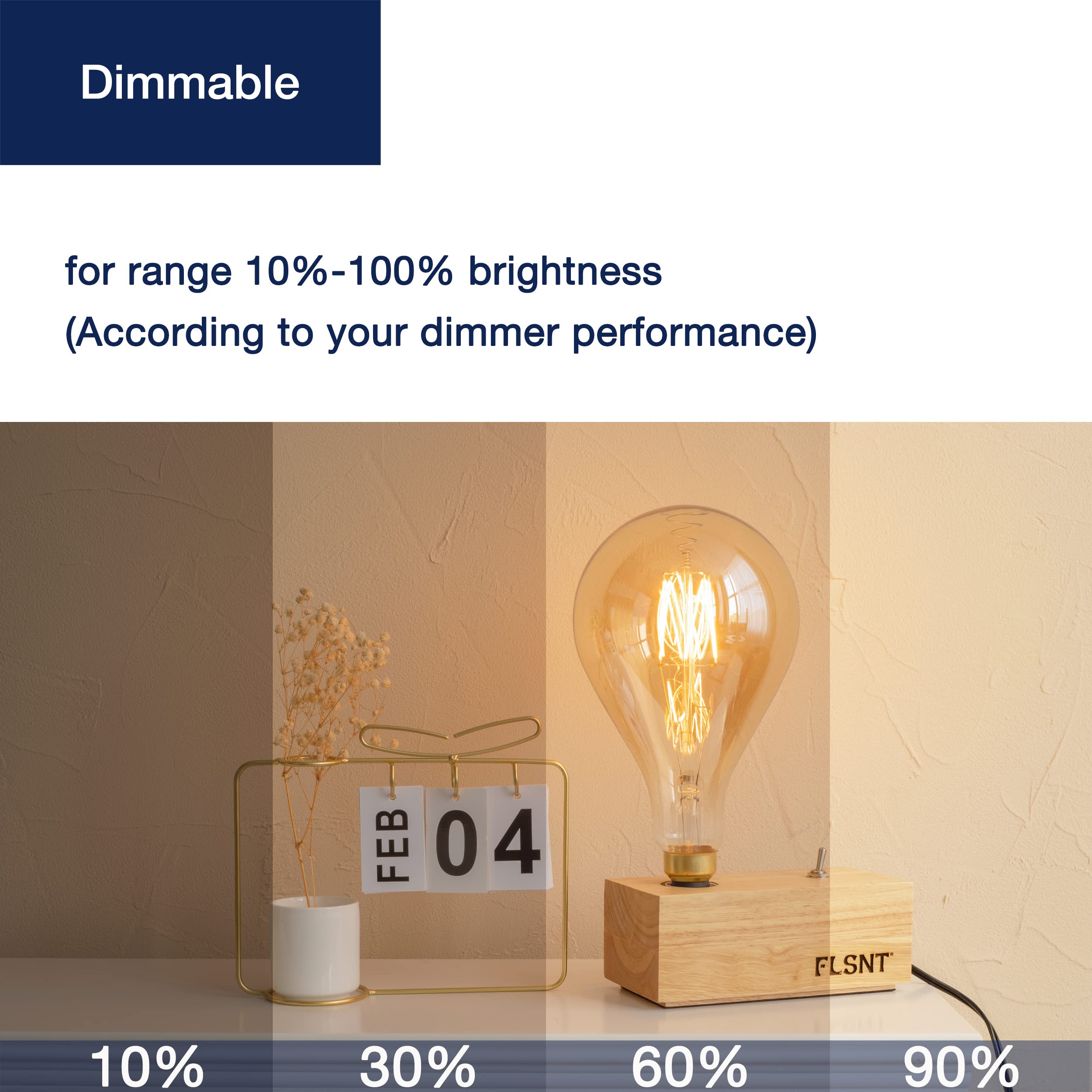 Flsnt Led Large Decorative Pendant Light Bulbs 60W Equivalent, Dimmable Led Oversized Bulbs With Amber Glass, 2000K Warm White,