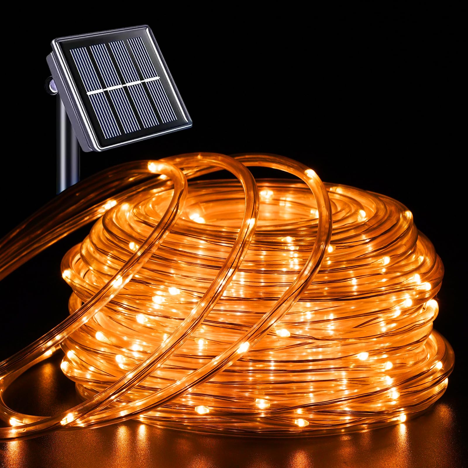 YEGUO Solar Rope Lights Outdoor 200 LED Waterproof Orange String Lights 66ft for Garden Patio Camping