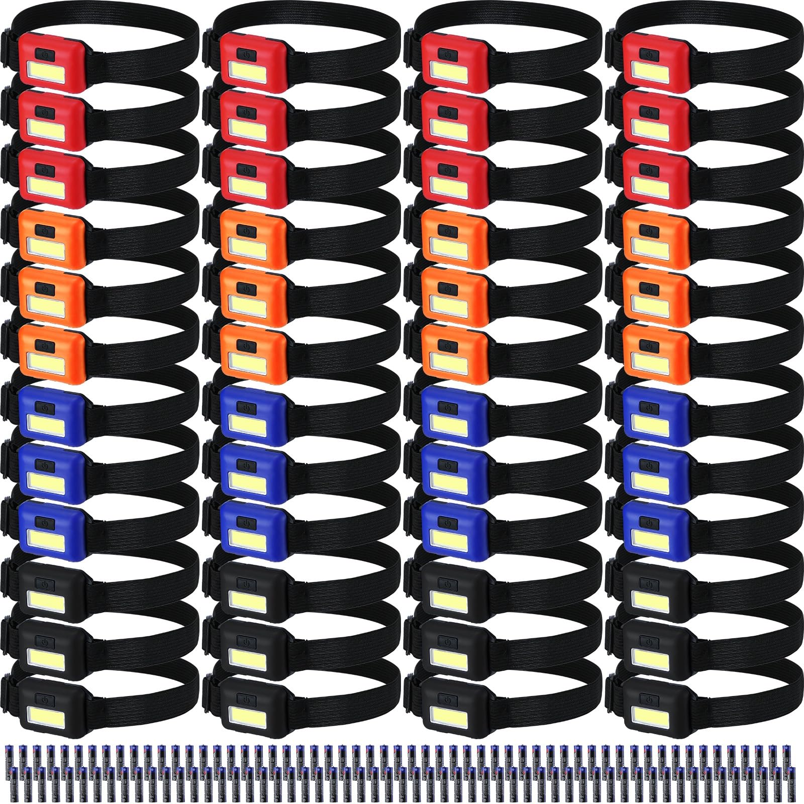 Kittmip 48 Pack Led Headlamp Flashlight Bright Waterproof Head Lamp Torch Cob Flood Head Light Bulk 800 Lumens With 3 Modes 144 