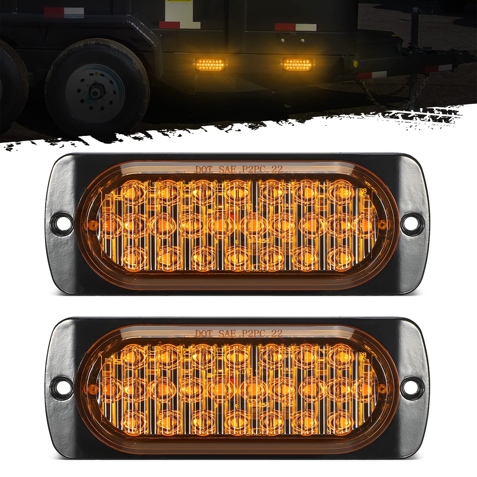 Partsam 2Pcs 4.4'' Amber 24 Led Turn Signal Side Marker Lights [Dot Approved], Ip67 Waterproof Amber Lens Aluminum Housing Surfa