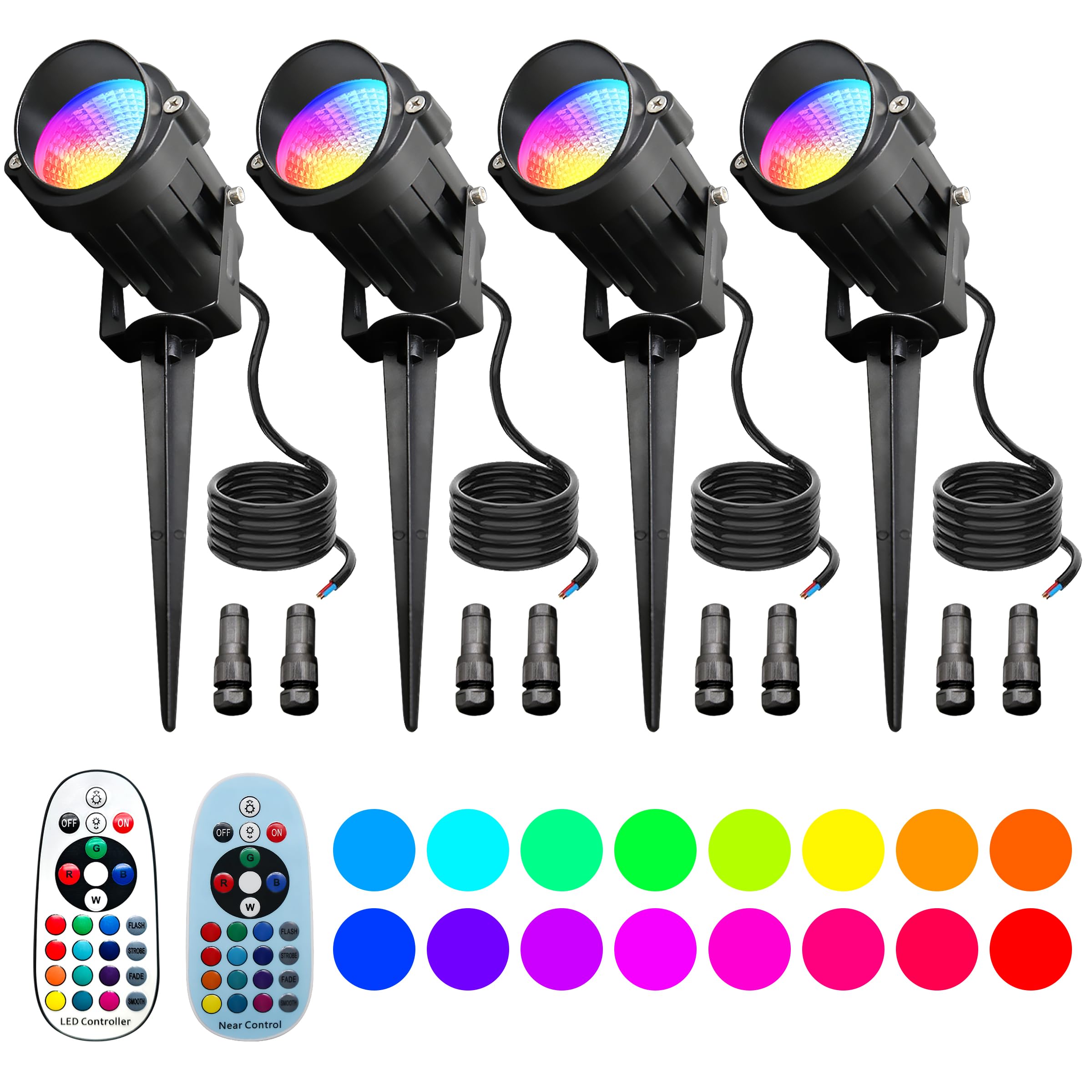 UPONELED Halloween RGBW Landscape Spotlight, 12W Color Changing, IP65 Waterproof, 4 Pack, Black, Model FBAUPDCD-12-24V