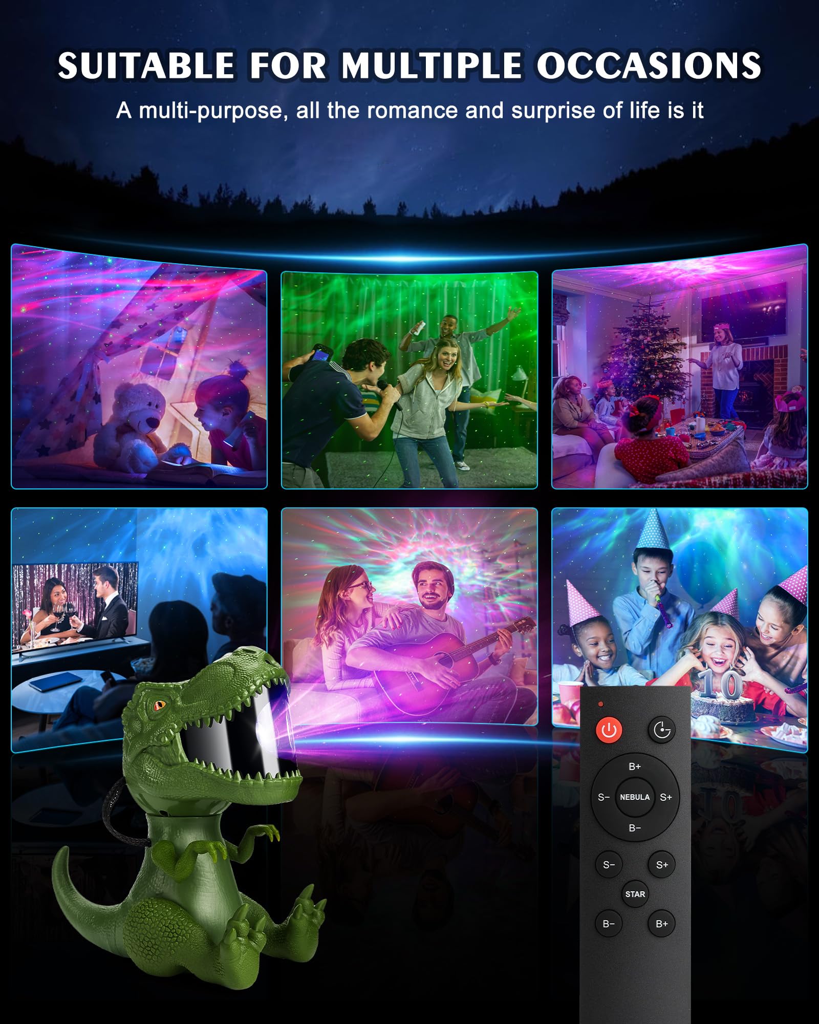 Dinosaur Star Projector Night Light: Galaxy Projector Light For Kids Bedroom Ceiling Decor Christmas Gift(Green)