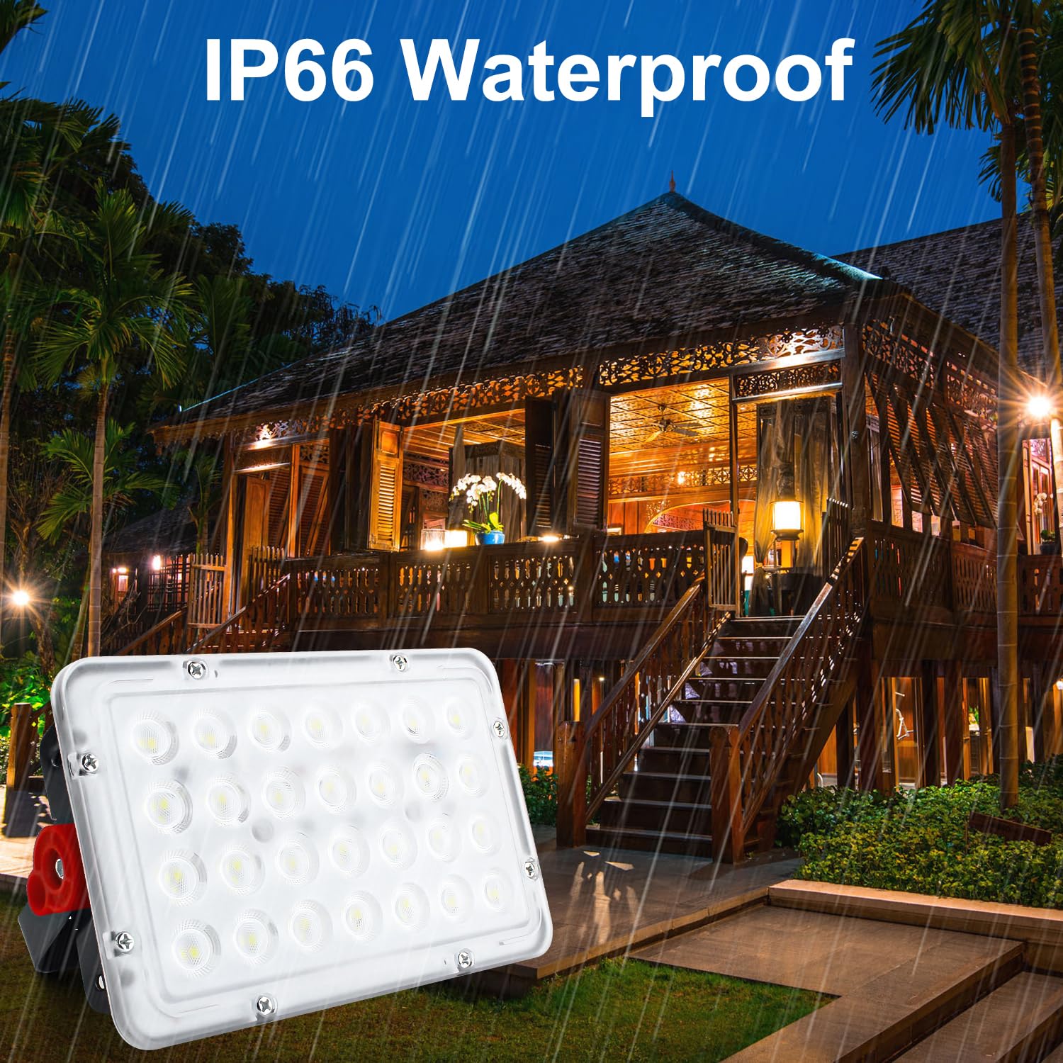 Indmird 2 Pack 50W Led Outdoor Flood Lights, Black, Plug-In For Yard, Garden, Stadium