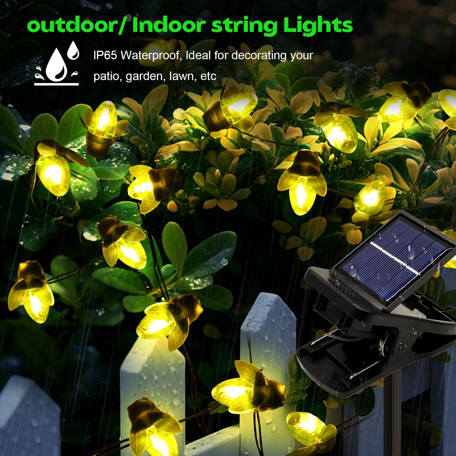 2Pack Solar Powered Firefly Lights Bugs, 19.6Ft 30 Led Solar Fireflies Lightning Bugs Fairy String Lights, Outdoor String Lights