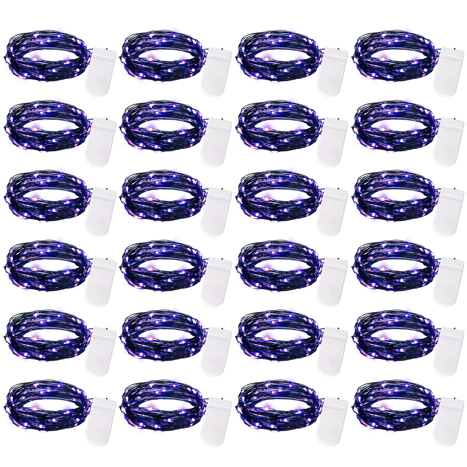 Brightown Fairy Lights 24 Pack, 20 LED Waterproof String Lights, 7 ft Black Wire, Purple for Halloween Decorations