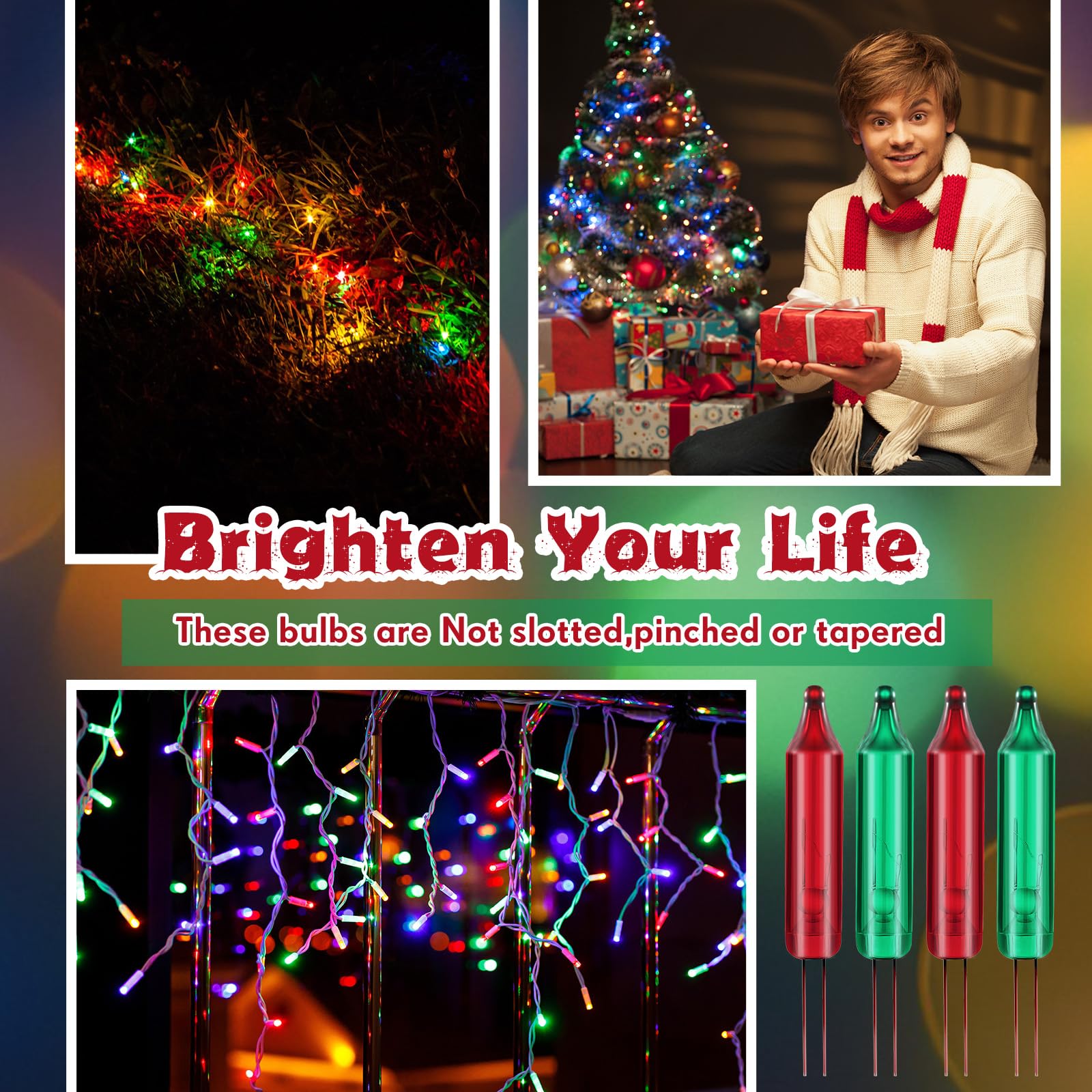 Mudder Mini Light Bulbs - 300 Pcs Replacement Incandescent String Lights, 2.5V, 0.17A, Red and Green for Indoor/Outdoor Xmas Decoration