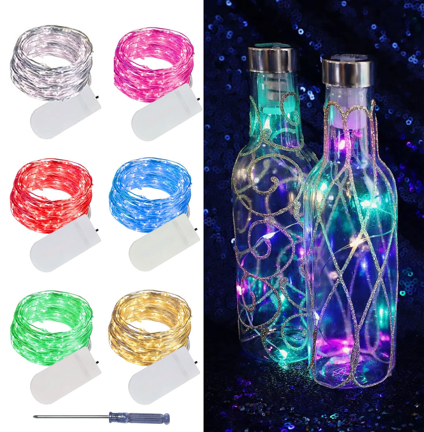 LAMPHOME 6 Pack Fairy Lights Battery Operated String Lights 6.6ft 20 Led Mason Jar Lights Waterproof Silver Wire Light Fireflies DIY Party Wedding Christmas Decoration(6 Pack,Multicolour)