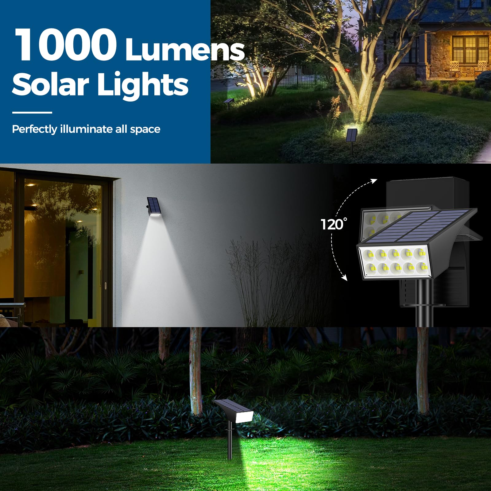 WENATY Solar Spot Lights Outdoor, IP65 Waterproof, 4 Brightness Modes, 6 Pack, Cool White, ABS & Monocrystalline Silicon