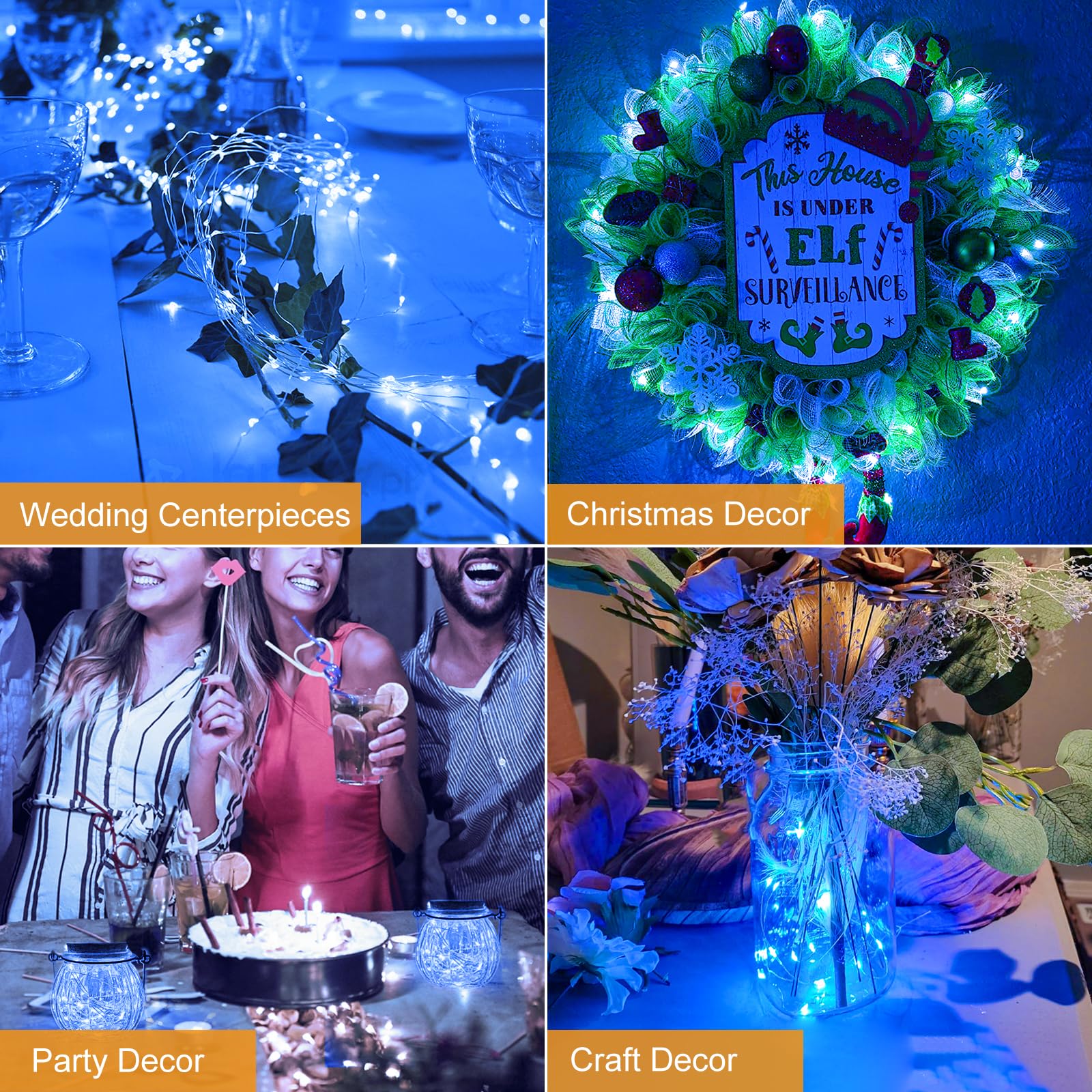 Btfarm 30 Pack Fairy Lights Battery Operated [3 Modes], 7Ft 20 Led Twinkle Lights String Lights Waterproof Bulk Small Mini Silver Wire For Mason Jars Vases Wedding Table Centerpiece, Blue