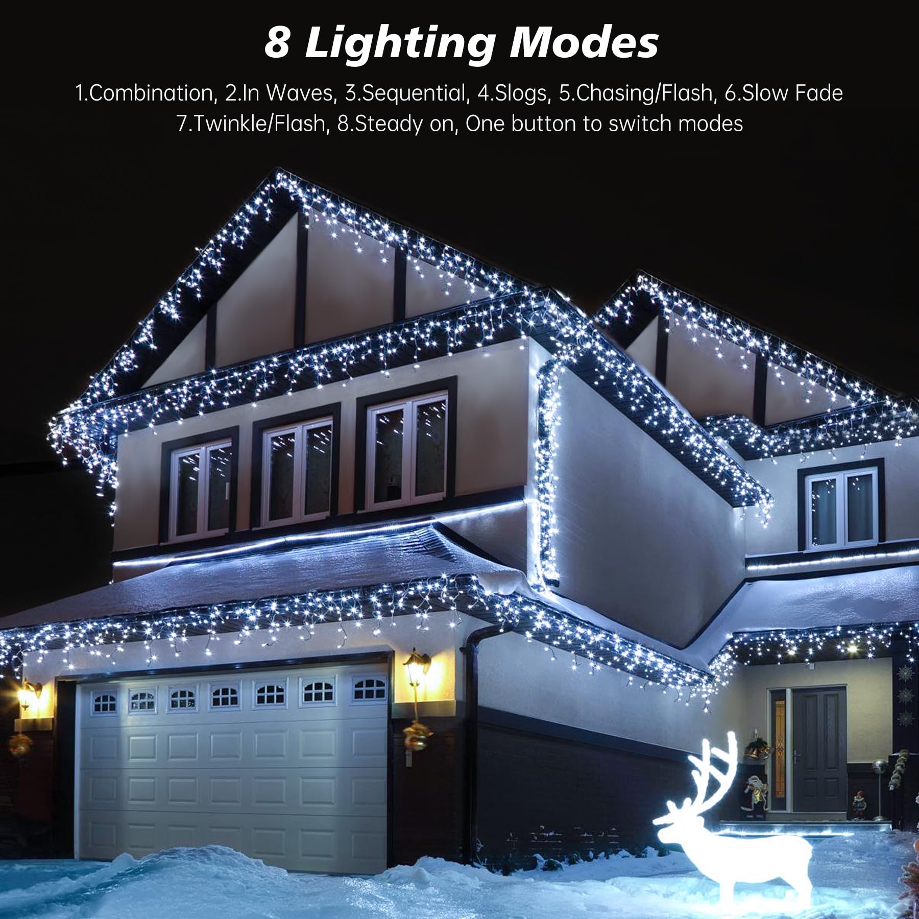 Icicle Led Christmas Lights Outdoor, 624 Led 59Ft 8 Modes With 96 Drops Cool White Icicle Lights,Outdoor Indoor Fairy String Lig