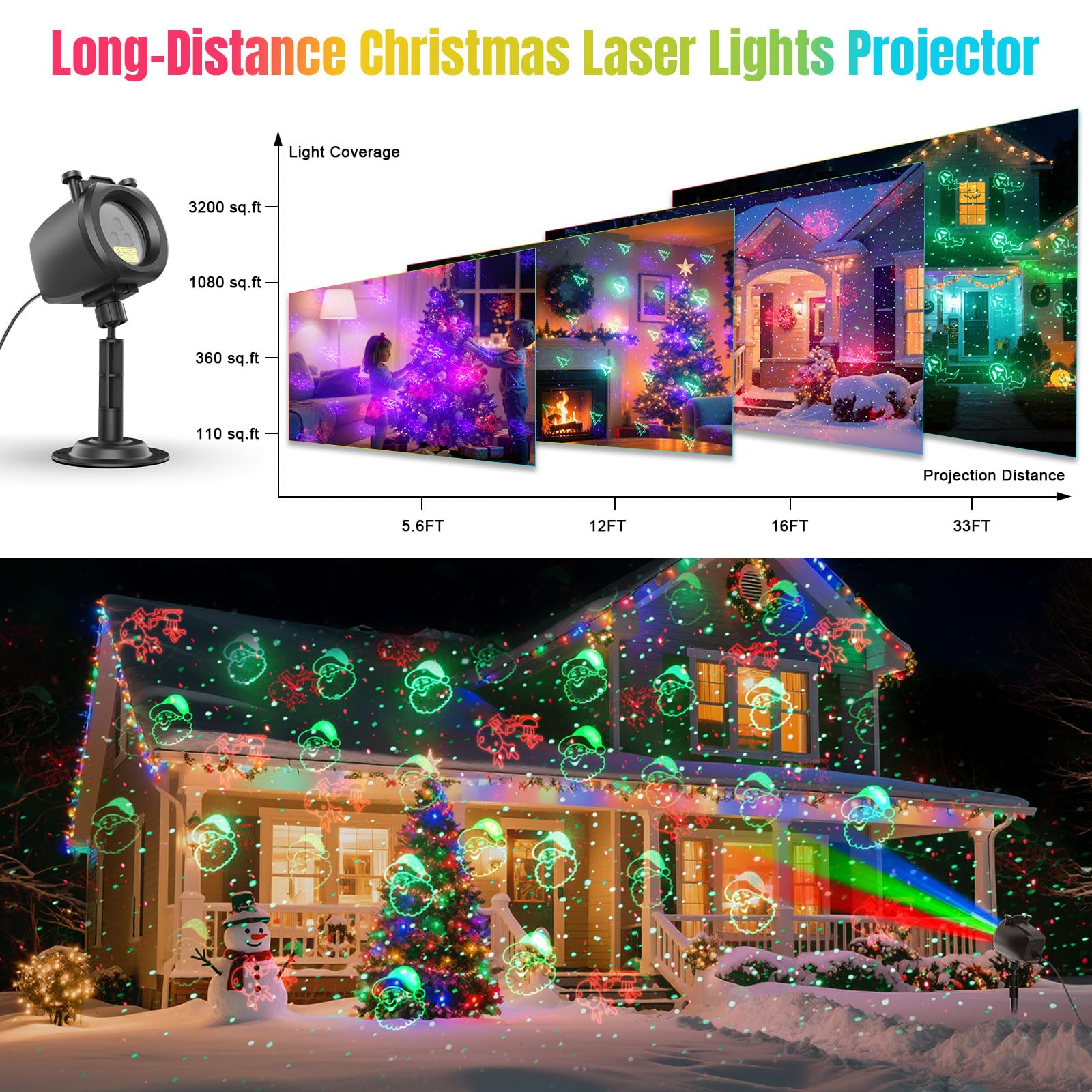 Qardoz Christmas Laser Lights Projector - 4 Dynamic Slides, 2-in-1 RGB, Remote & Timer, Ideal for Holiday Decor