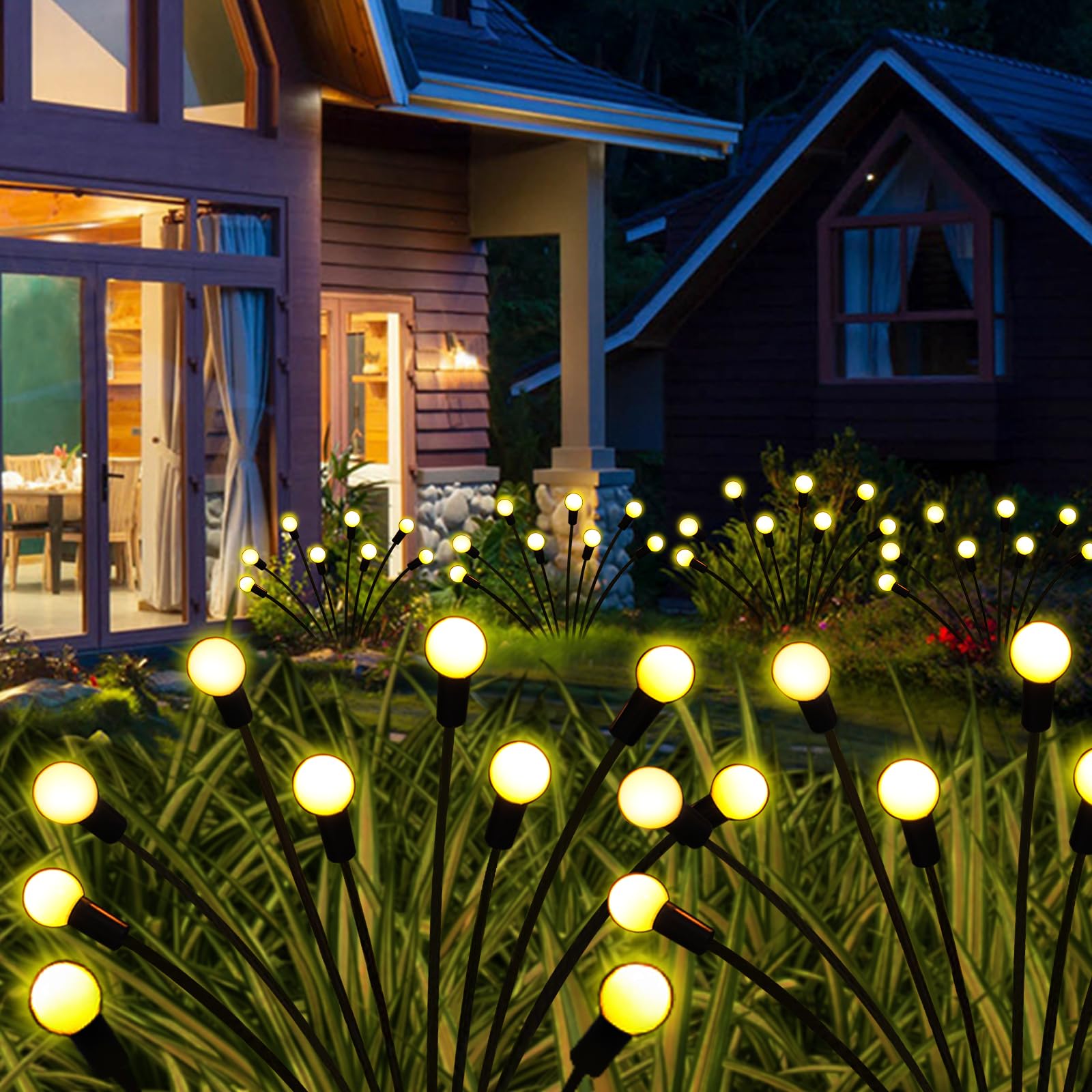Kohlrabi Solar Garden Lights, 80 LED Waterproof Firefly Lights, 8 Pack, Warm White