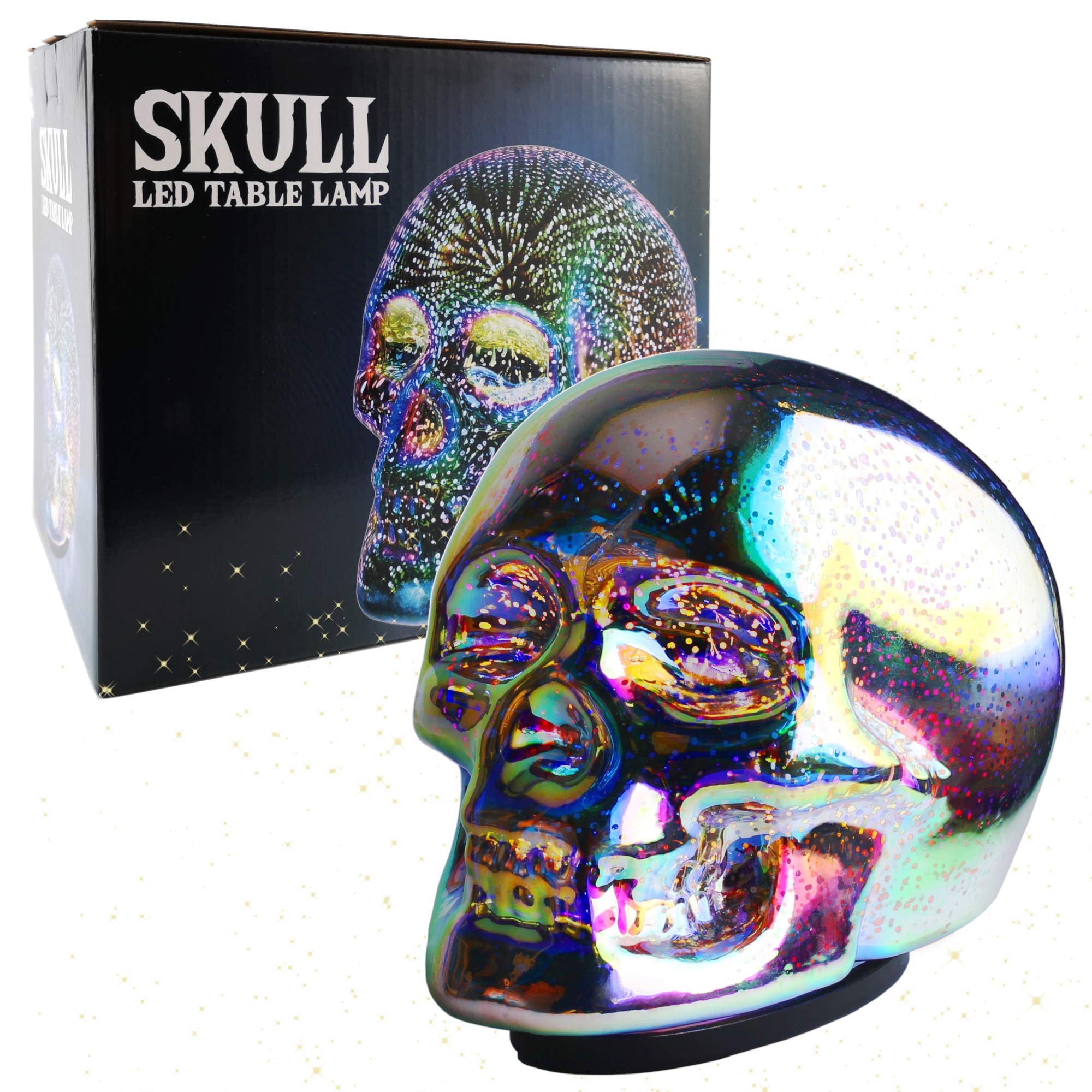 Tradeopia LED Skull Table Lamp - Multicolor, Requires 3 AAA Batteries, Ideal for Room & Desk Decor, Halloween Accent