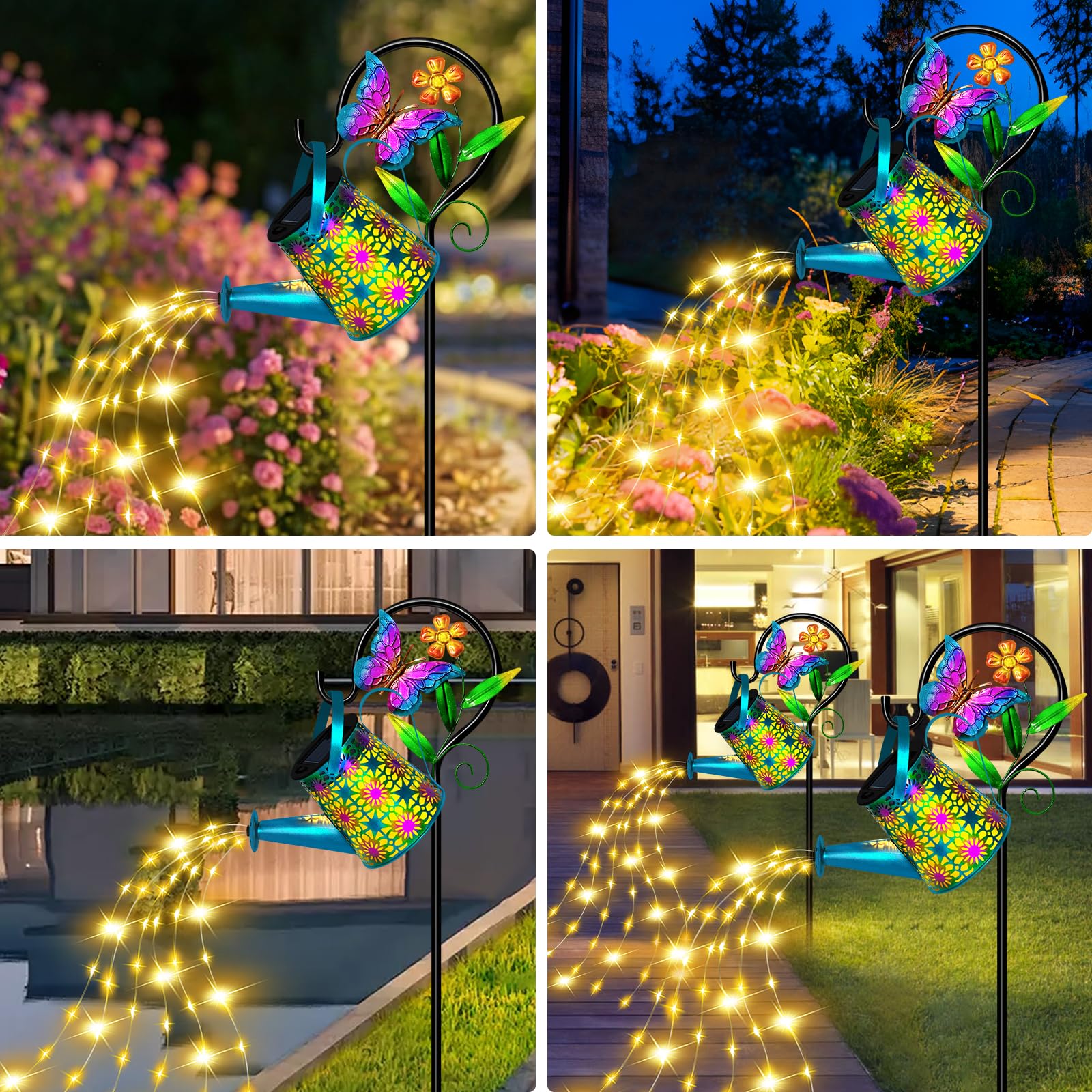 Ostritec Solar Watering Can with Lights, Waterproof Metal Lantern, Blue Butterfly, Model: shuihuden-futi, Unique Garden Gifts for Women