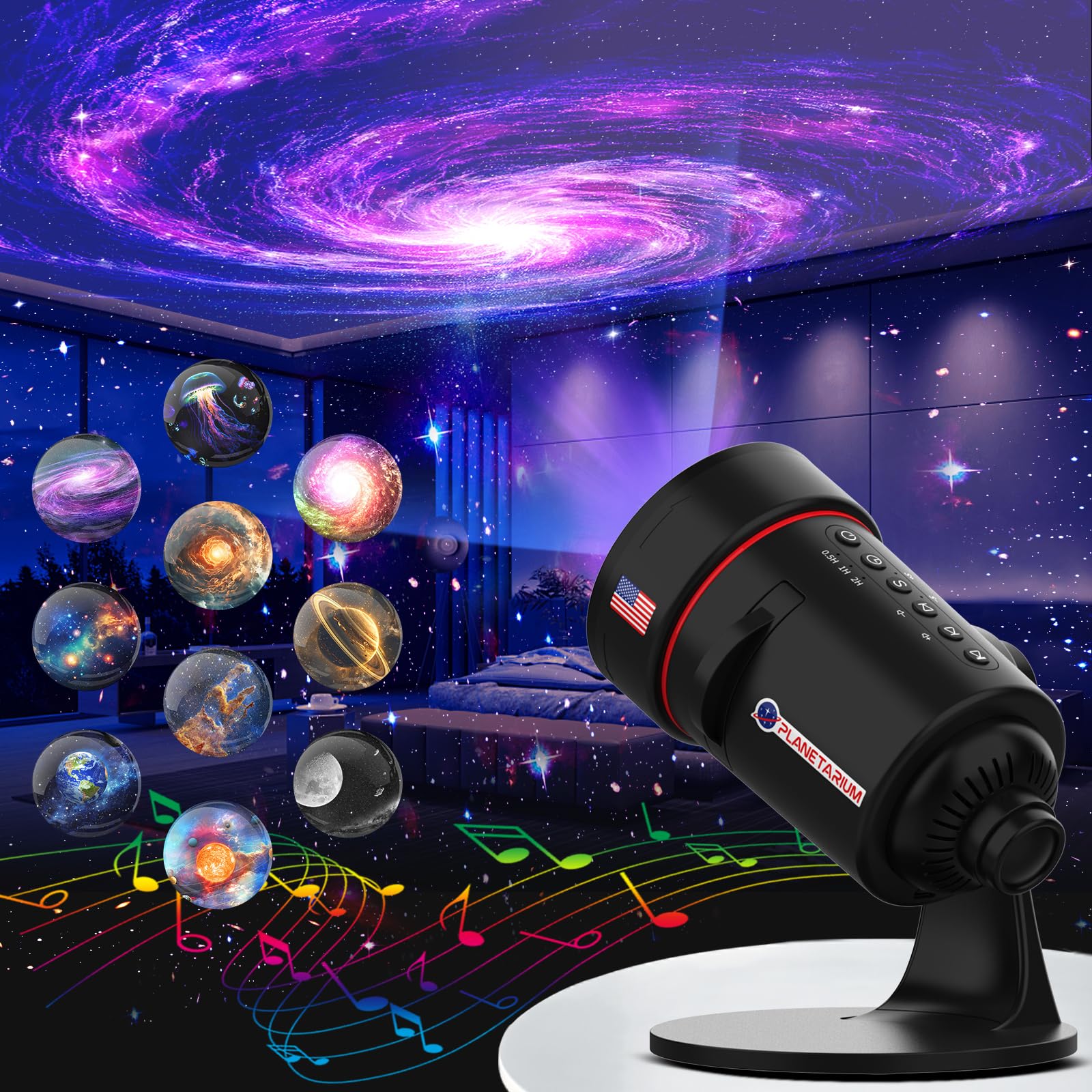 [White Noise] Galaxy Projector with Sound Machine 28 Soothing Sounds Memory Function Sleeping Timer Star Light Planetarium Proje